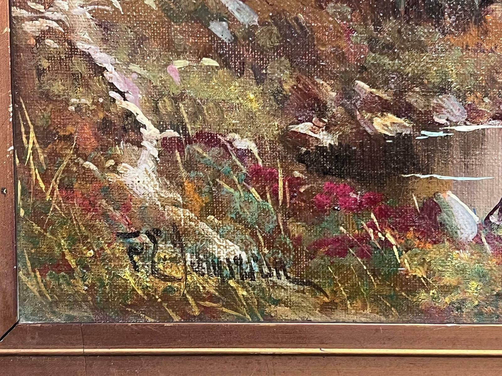 F. E. Jamiesonantique Scottish Highland Landscape Signed Oil Painting Loch In Mountains photo Art