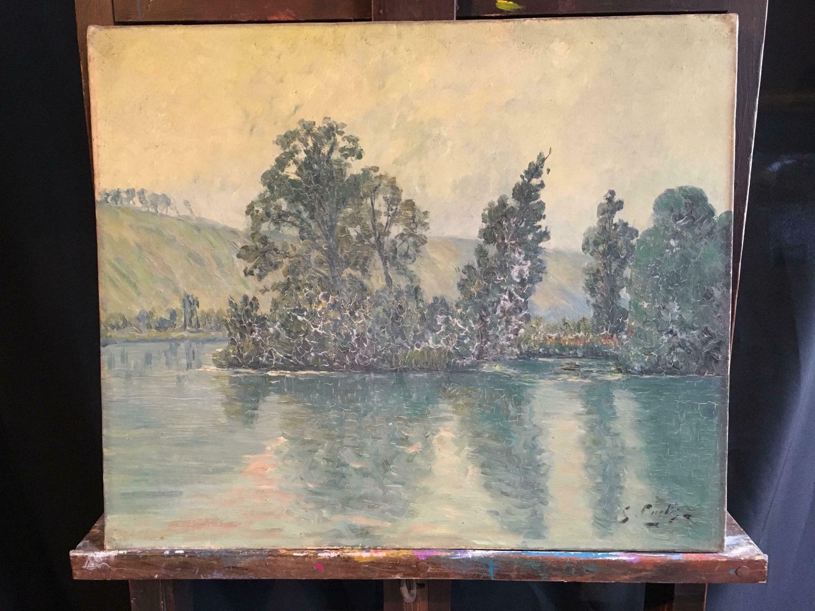 Unknownview Of The Lake, French Impressionist Landscape, Oil Painting, Signedc.1920s photo vinterior