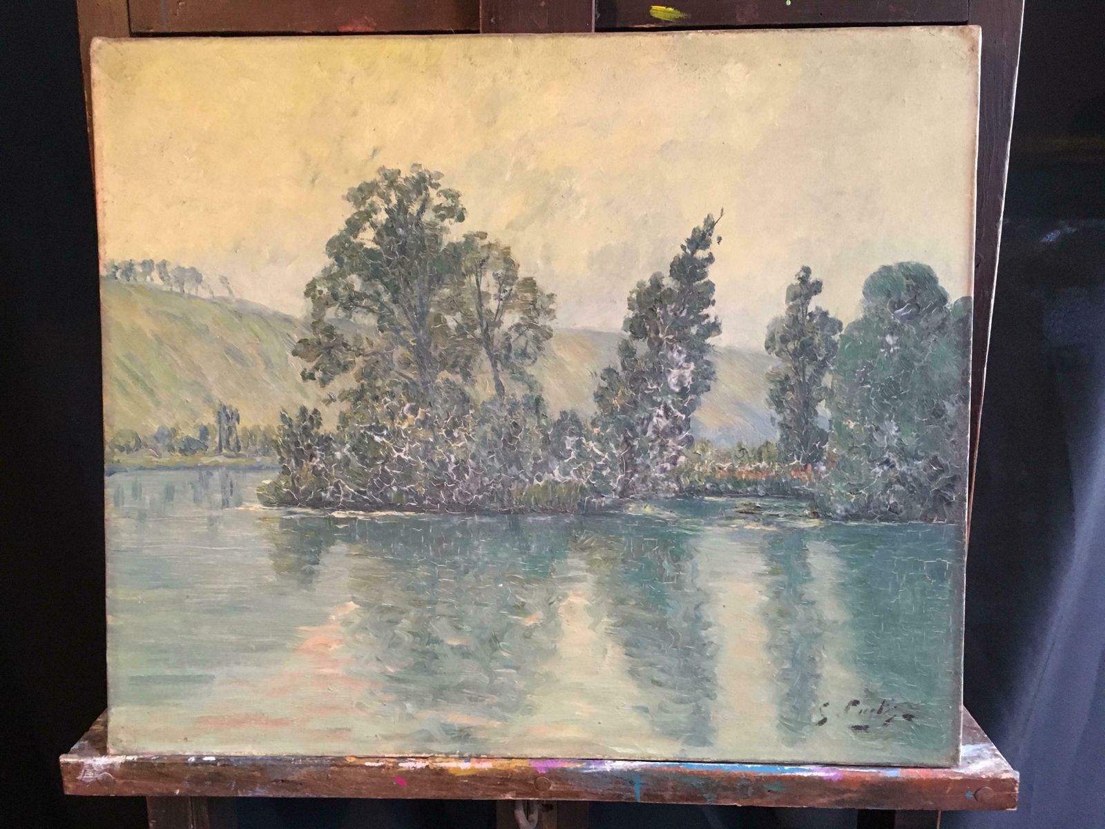 Unknownview Of The Lake, French Impressionist Landscape, Oil Painting, Signedc.1920s photo buy