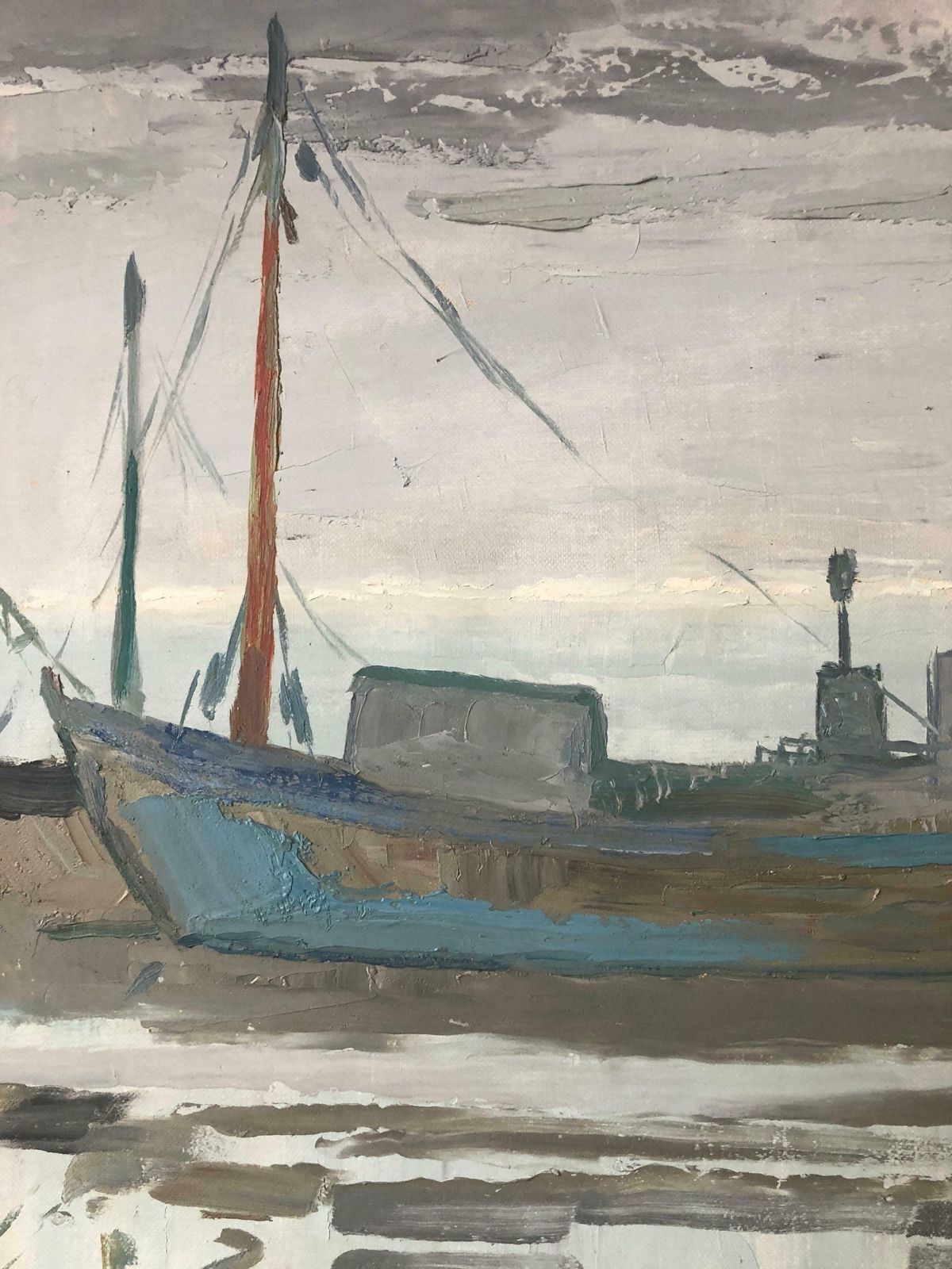 Claude Benardfishing Boats Moored, Signed Oil Paintingc.1950's photo furniture