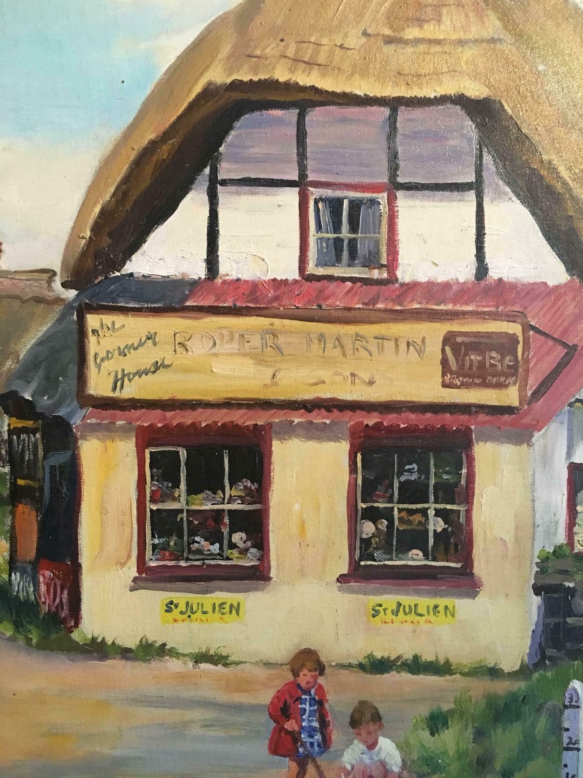 Deidre Henty Creerthe English Village Kings Somborne, River Ford Hampshire   Oil Paintingc. 1960's photo 662.0
