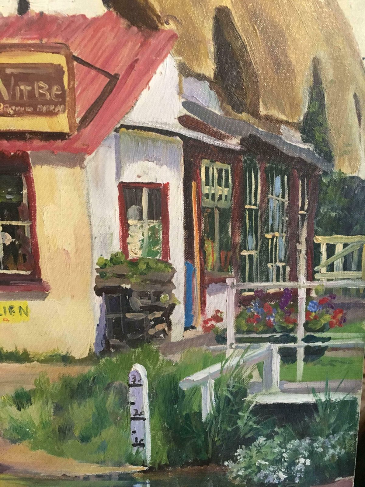 Deidre Henty Creerthe English Village Kings Somborne, River Ford Hampshire   Oil Paintingc. 1960's photo buy