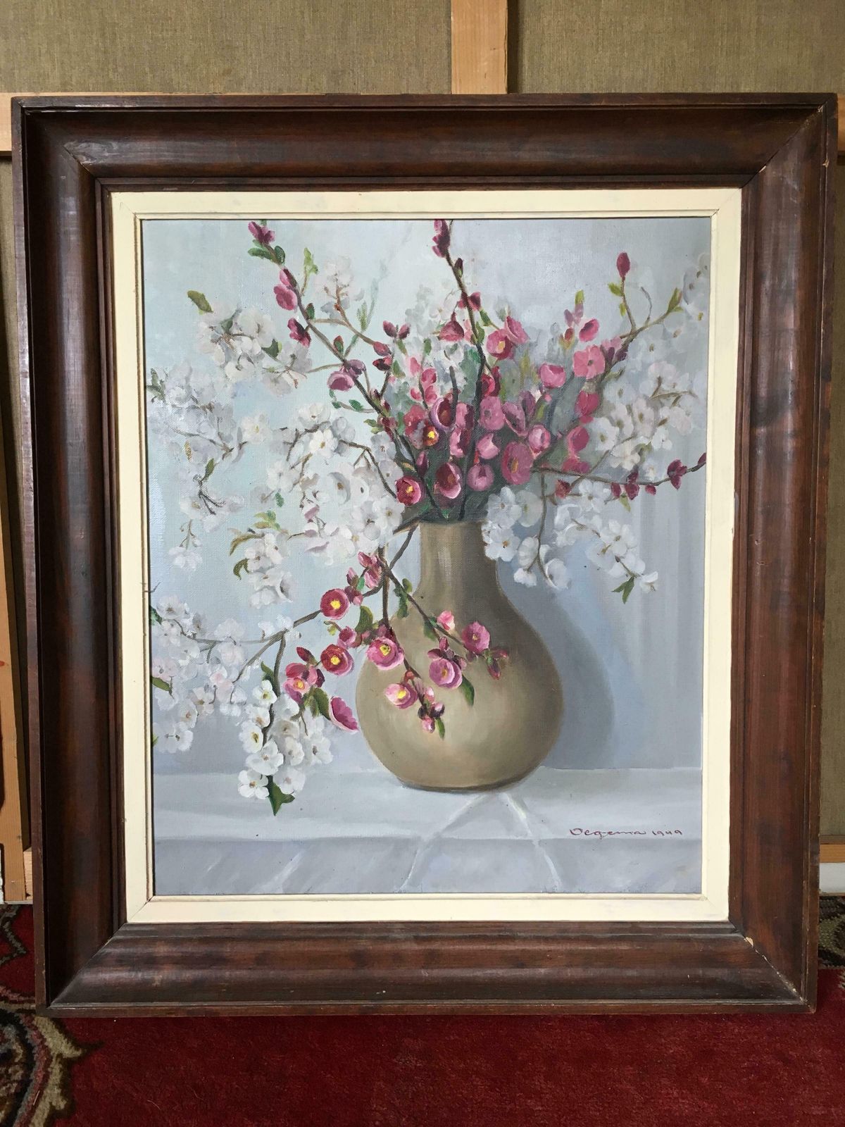 Unknown'bouquet De Fleurs' Impressionist Still Life Of Flowers, Signed Oil Painting1949 photo furniture