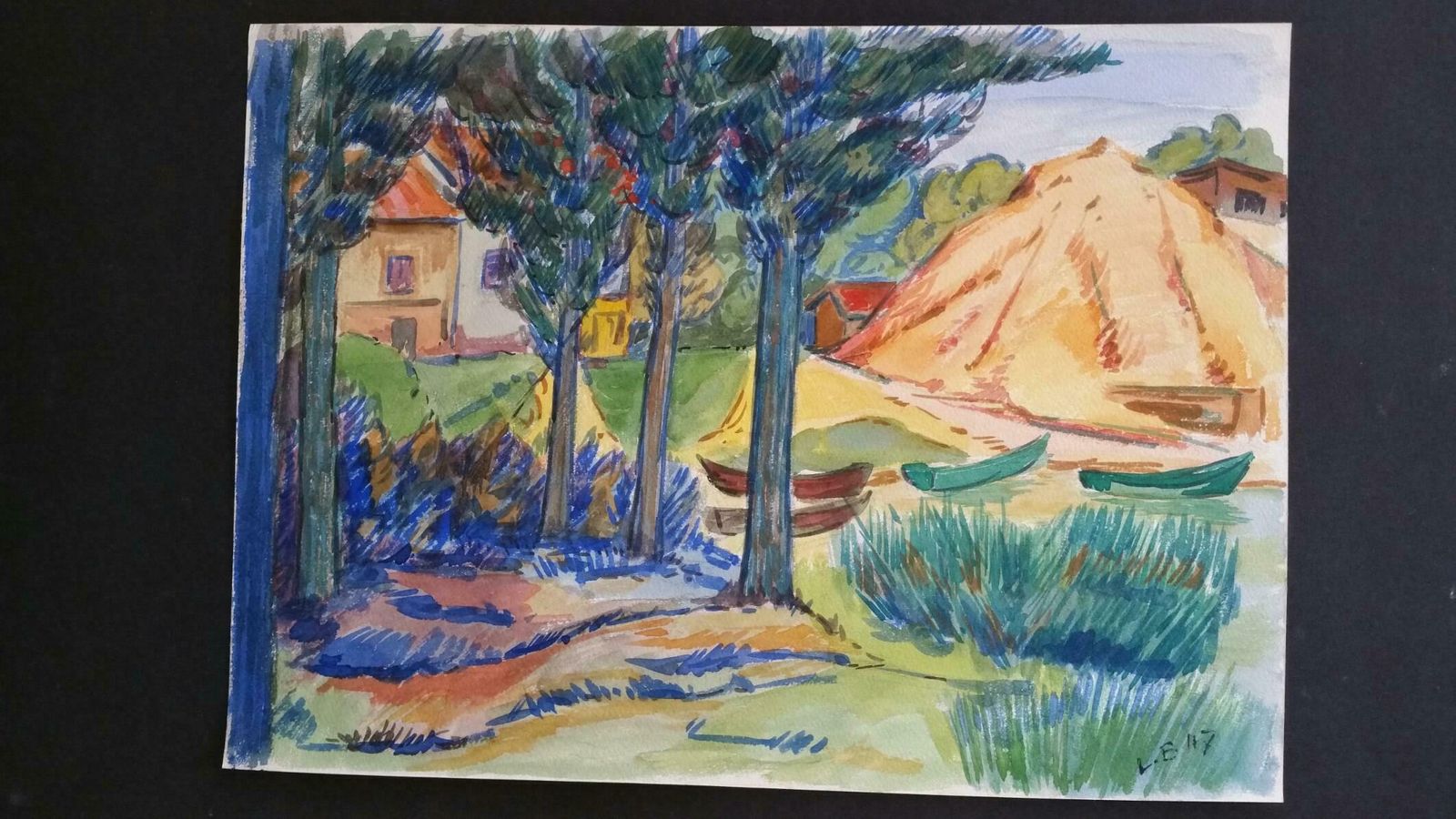 Louis Bellonprovence Rowboats Landscape Post Impressionist Signed 1947 Paintingc. 1947 photo Art