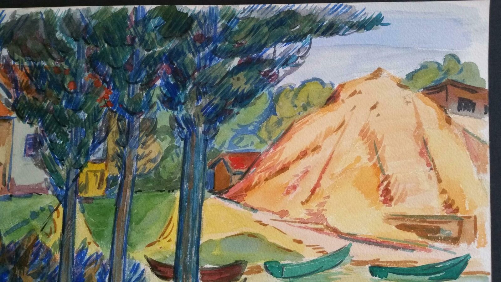 Louis Bellonprovence Rowboats Landscape Post Impressionist Signed 1947 Paintingc. 1947 photo vinterior