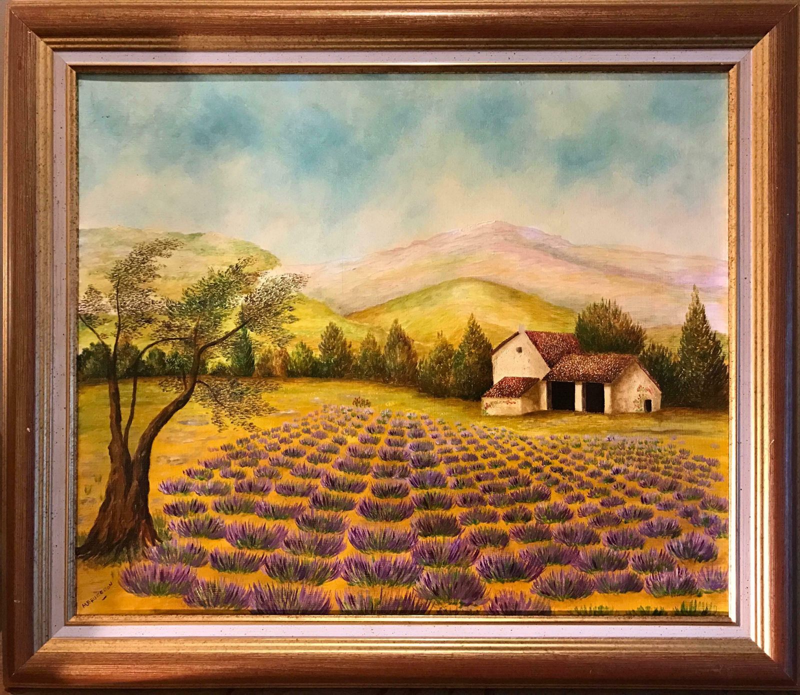 Unknownlavnder Fields In Provence, Signed Oil Paintingc.1980's photo furniture
