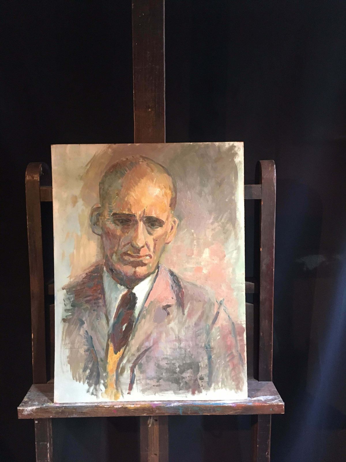 Modern Britishsombre Gentlemen, Mid 20th C. Male Portrait, Original Impressionist Oil Paintingc.1950s photo furniture