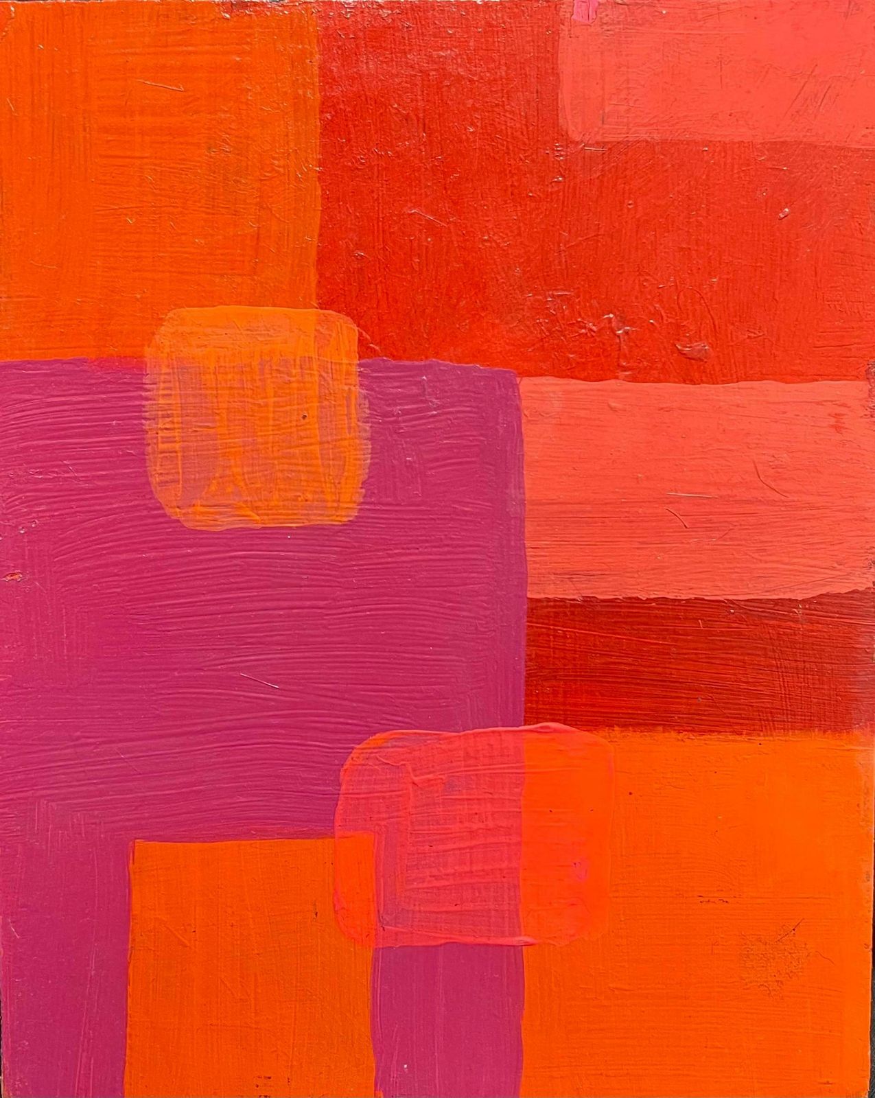 Sally Bradshawpink Red Cubist Abstract British Contemporary Paintingc.2017