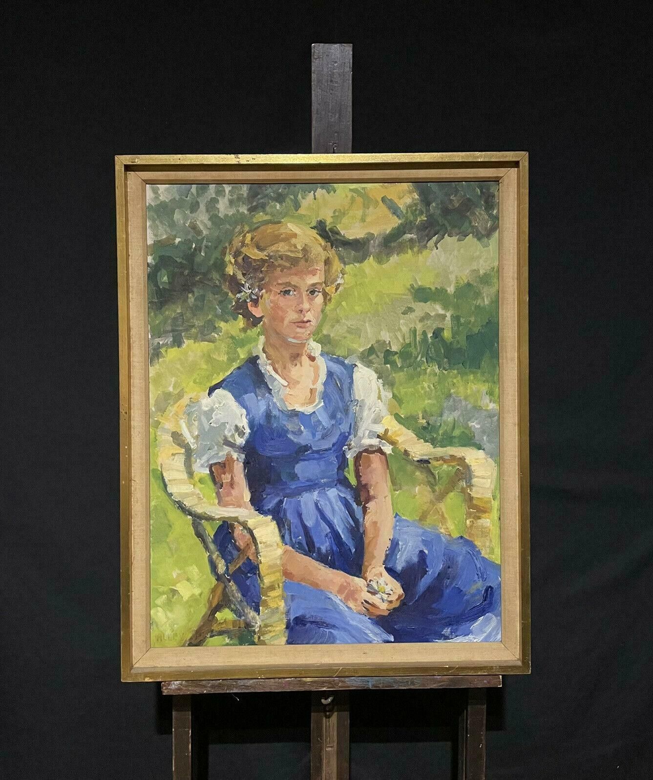 Douglas Stuart Allenportrait Young Lady In Garden With Daisies Large Impressionist Signed Painting20th Century photo furniture