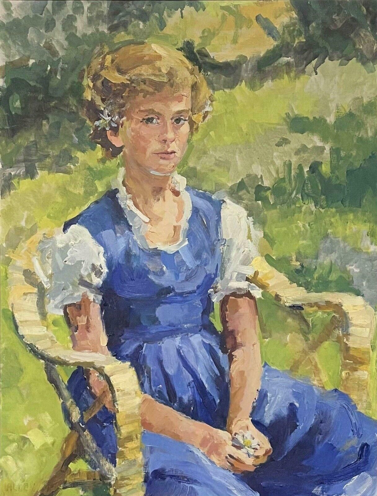 Douglas Stuart Allenportrait Young Lady In Garden With Daisies Large Impressionist Signed Painting20th Century photo Art
