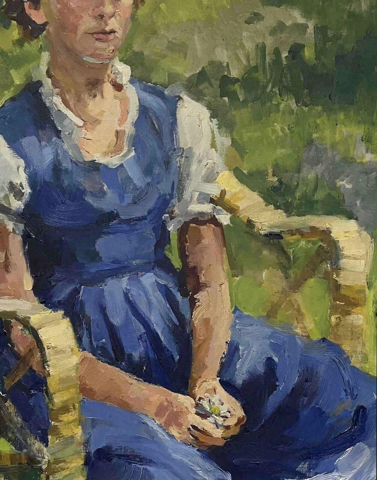 Douglas Stuart Allenportrait Young Lady In Garden With Daisies Large Impressionist Signed Painting20th Century photo 868.0