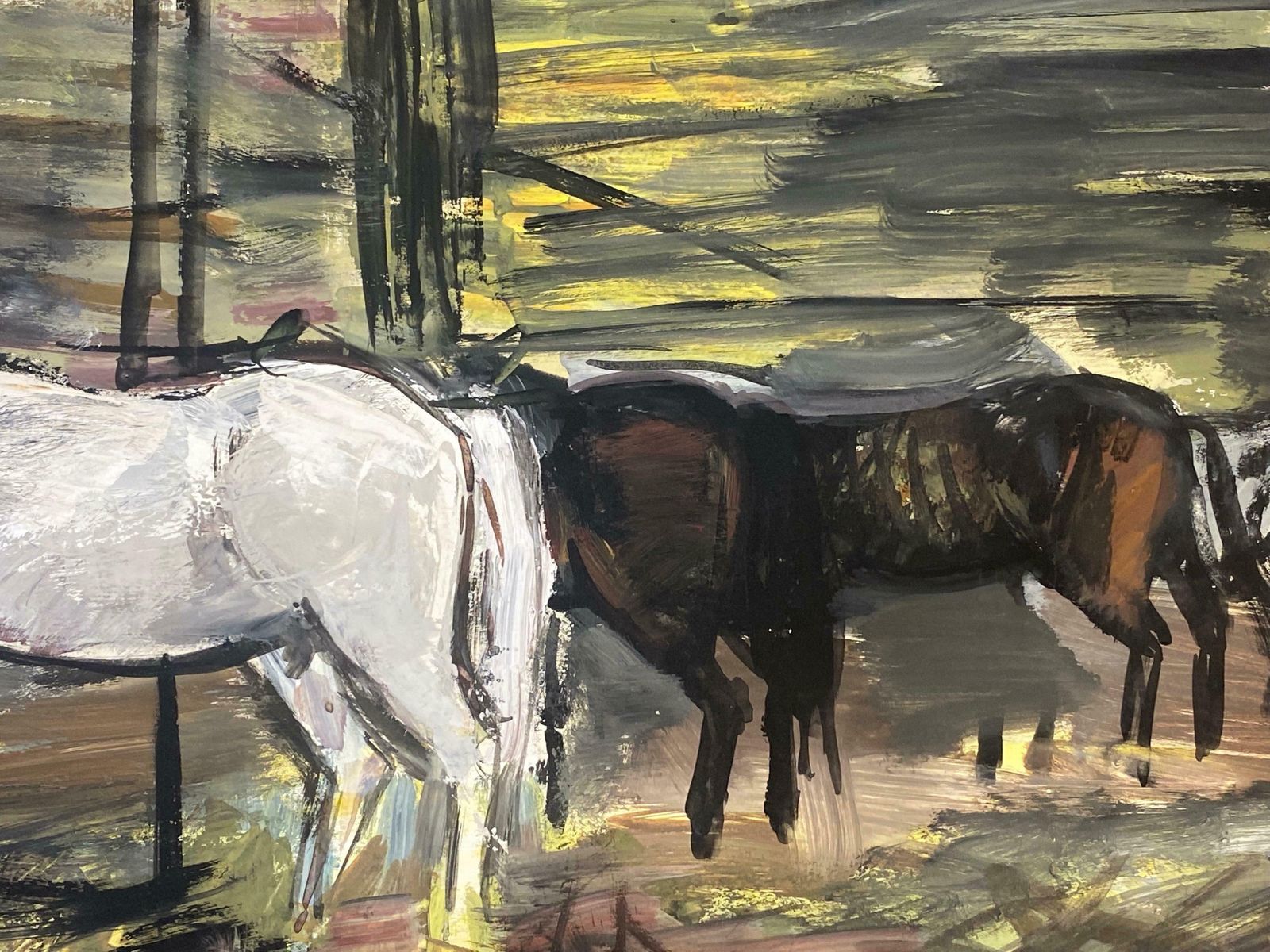 édouard Righetti (1924 2001)original French Mid Century Post Impressionist Watercolour  Horses Feeding1950's photo Art