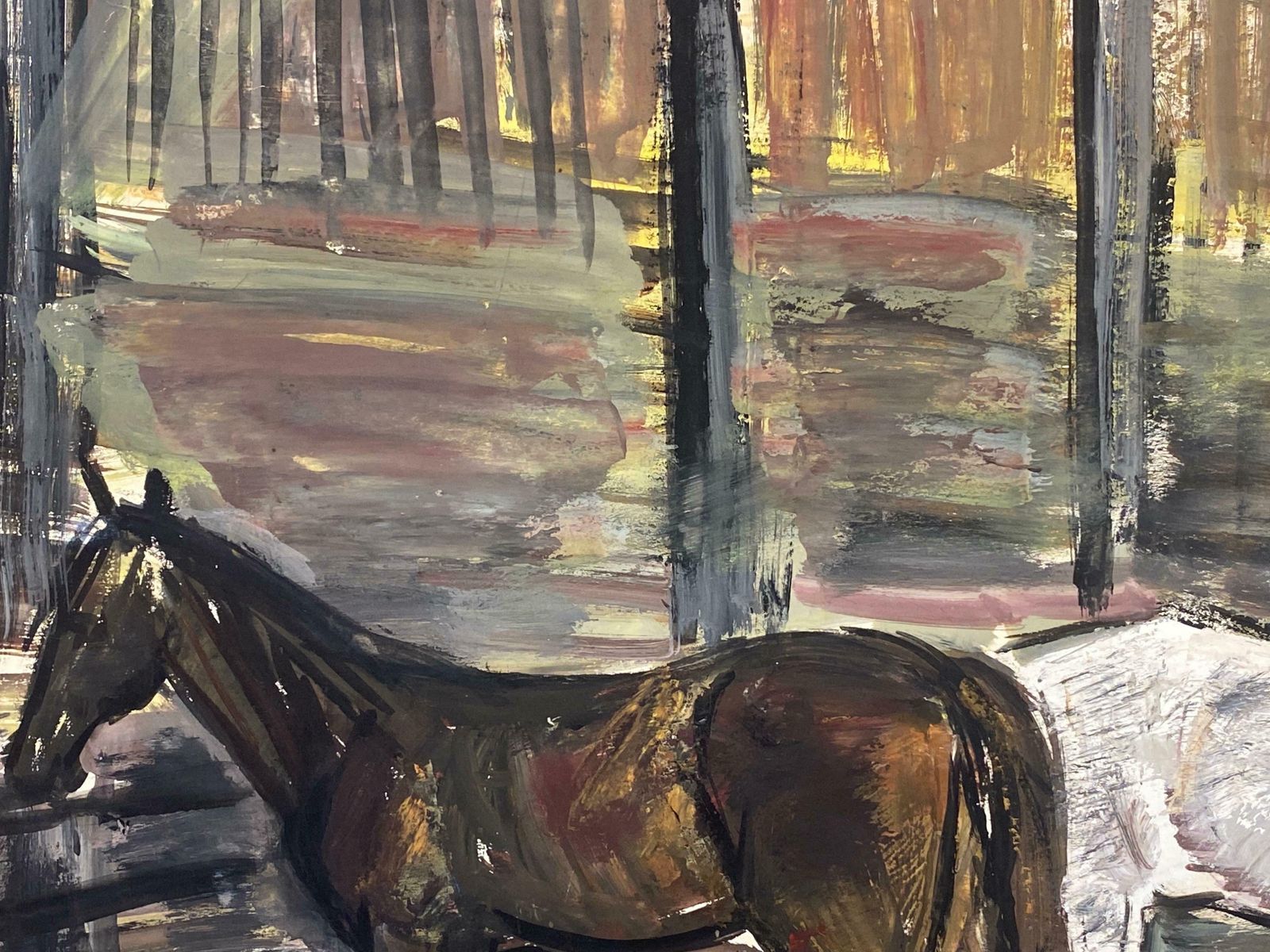 édouard Righetti (1924 2001)original French Mid Century Post Impressionist Watercolour  Horses Feeding1950's photo buy