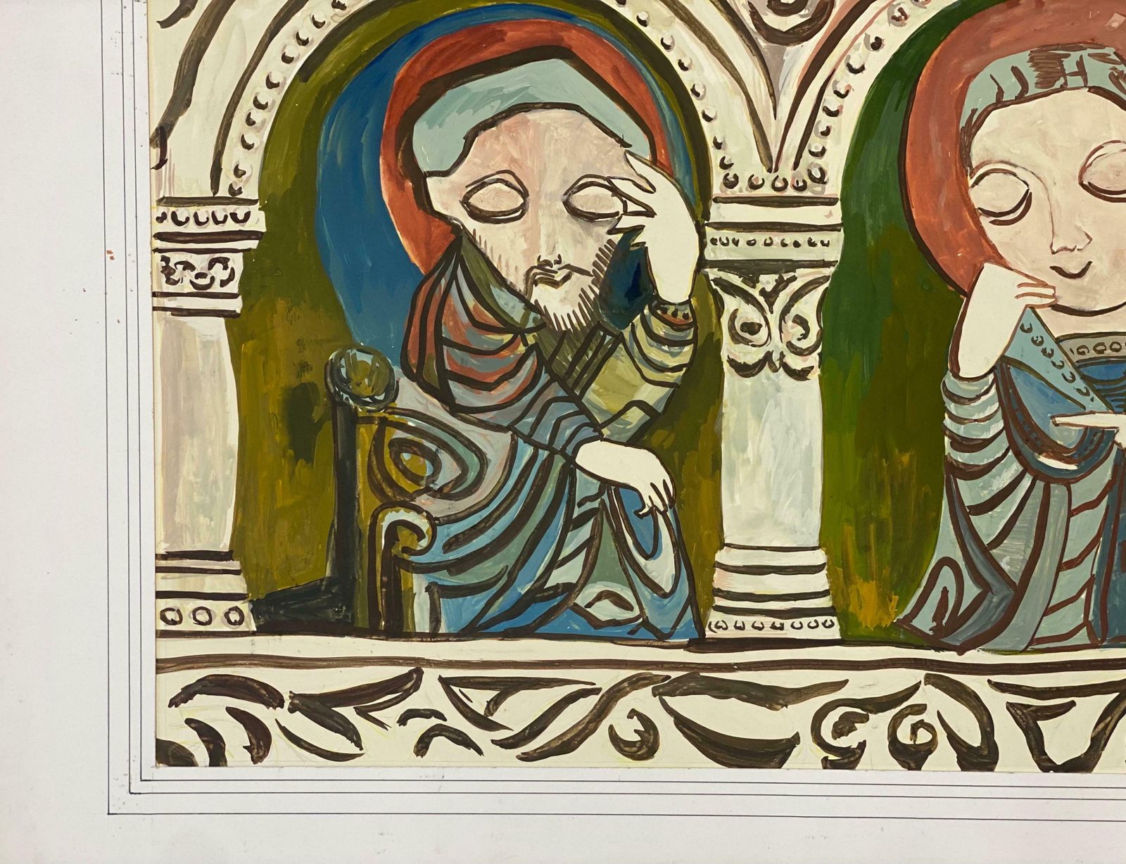 Bernard Labbe1950's Signed Modernist Painting   Two Caricature Figures1950's photo for sale