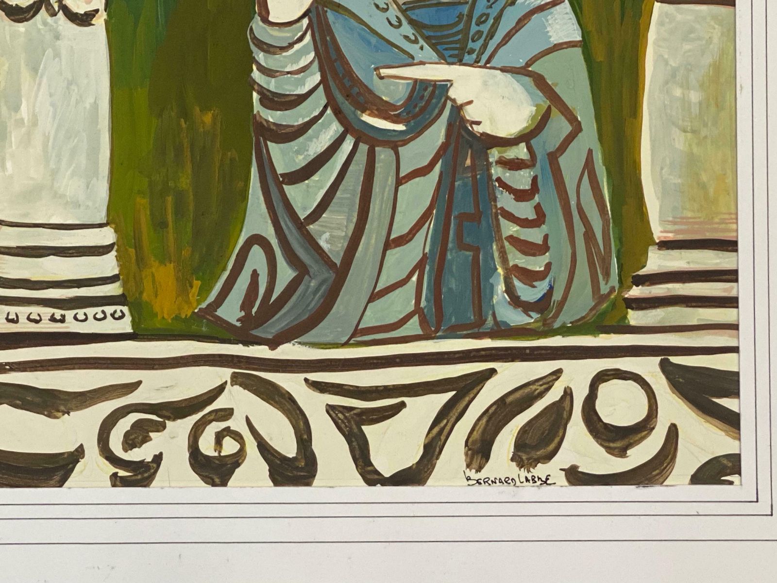 Bernard Labbe1950's Signed Modernist Painting   Two Caricature Figures1950's photo vinterior
