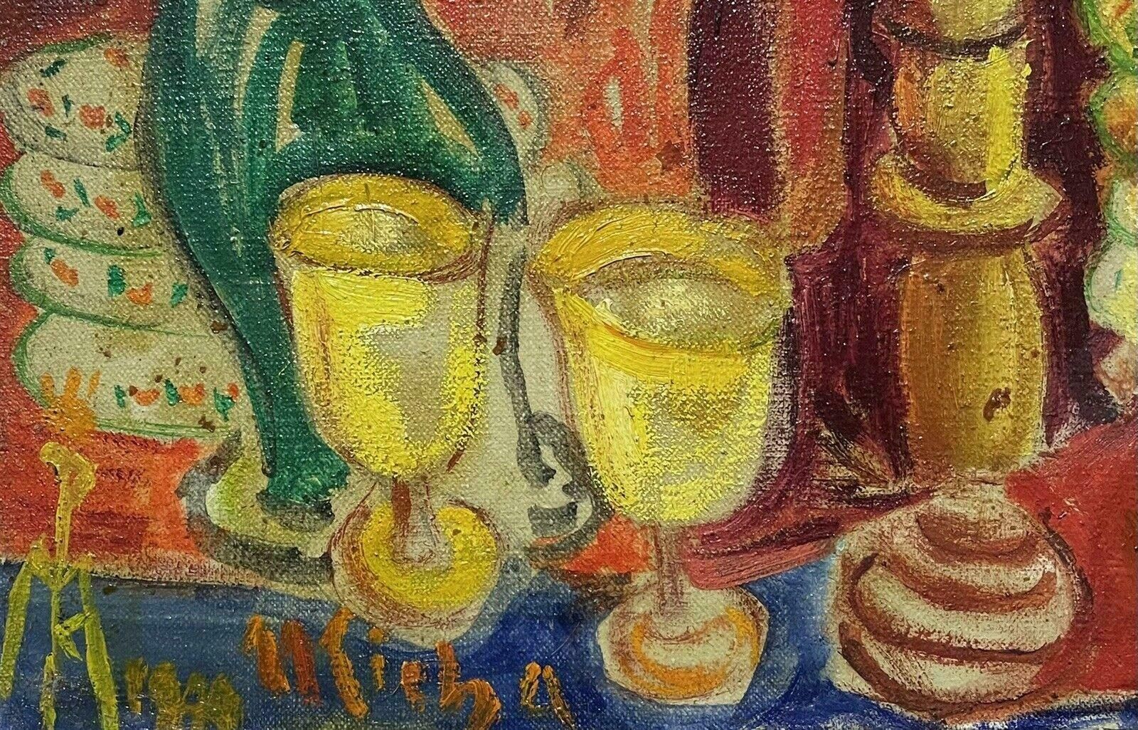 French Schoollarge French Figurative Modernist Signed Oil Painting, Many Figures photo 970.0