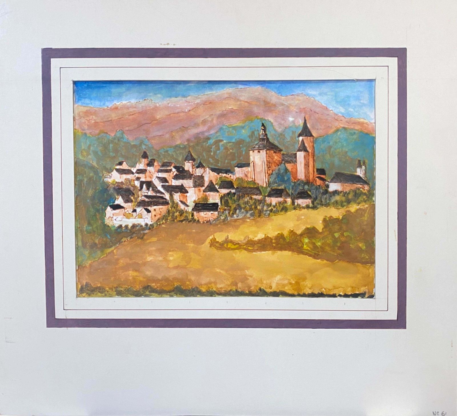 Bernard Labbe1950's French Modernist/ Cubist Painting   Colourful French Town Landscape1950's