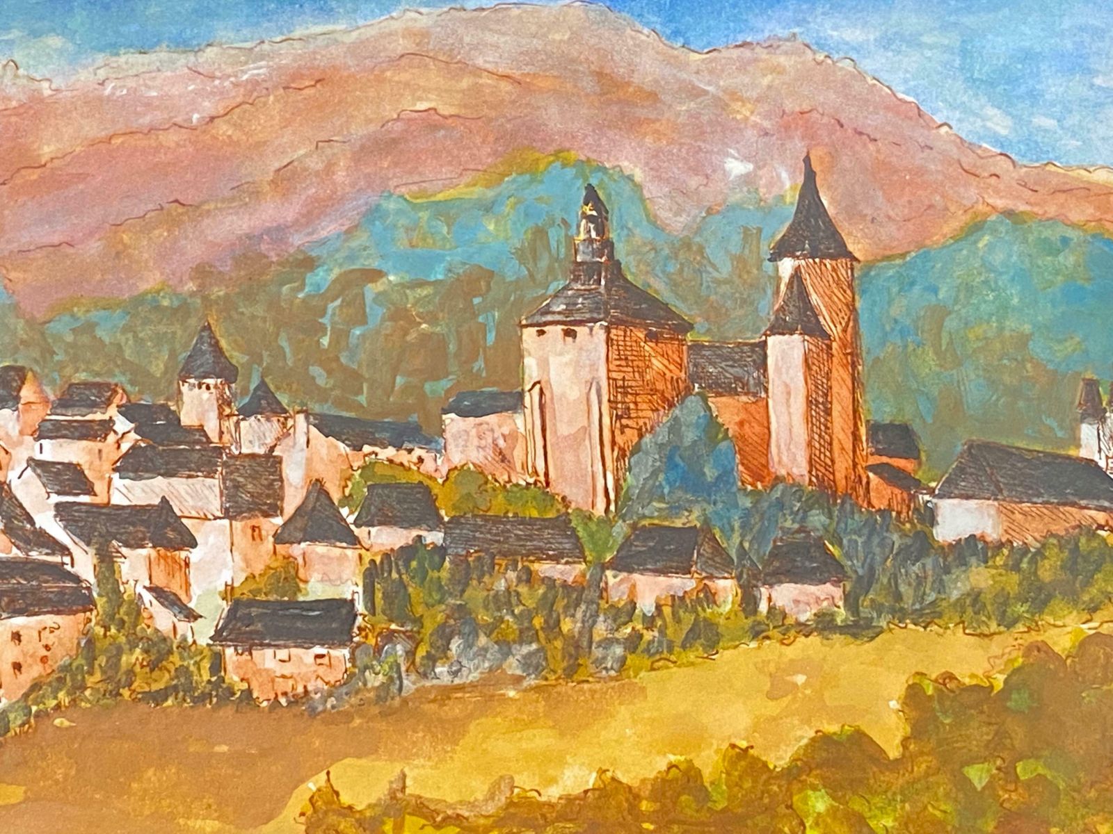 Bernard Labbe1950's French Modernist/ Cubist Painting   Colourful French Town Landscape1950's photo vinterior