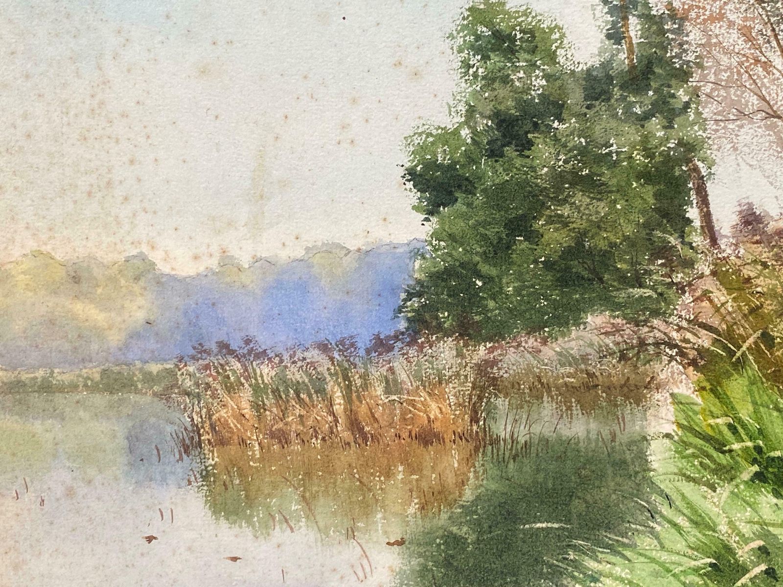 French Impressionistsigned Bright French Impressionist Watercolour Wispy Willow Trees River Landscap photo furniture