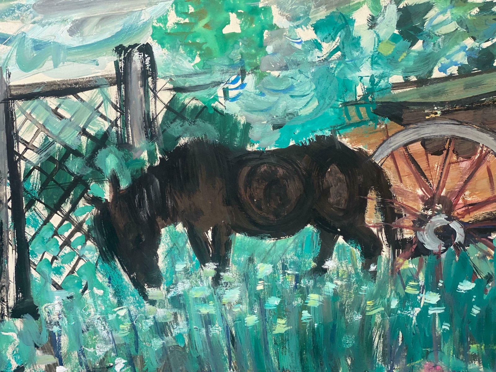édouard Righetti (1924 2001)original French Mid Century Post Impressionist Watercolour  Horse And Cart1950's photo furniture