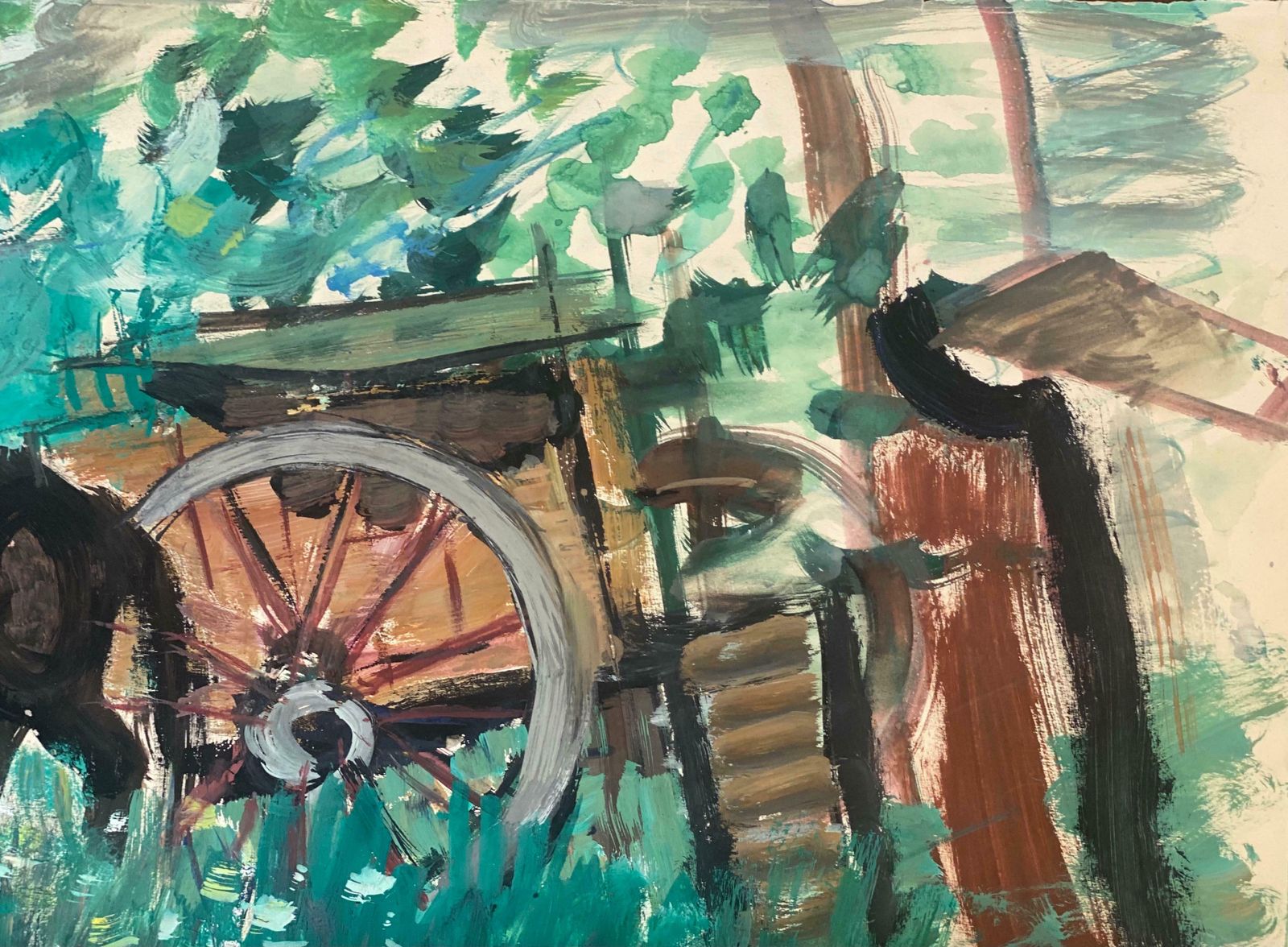 édouard Righetti (1924 2001)original French Mid Century Post Impressionist Watercolour  Horse And Cart1950's photo for sale
