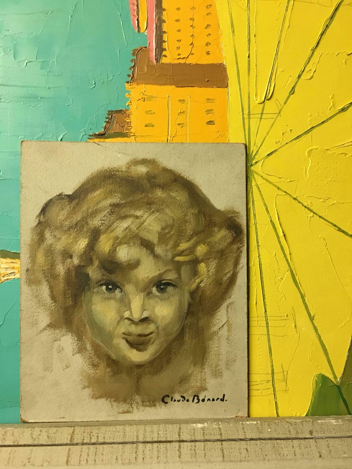 Claude Benardmischievous Child French Impressionist Portrait, Signed Oil Paintingc.1950s photo furniture