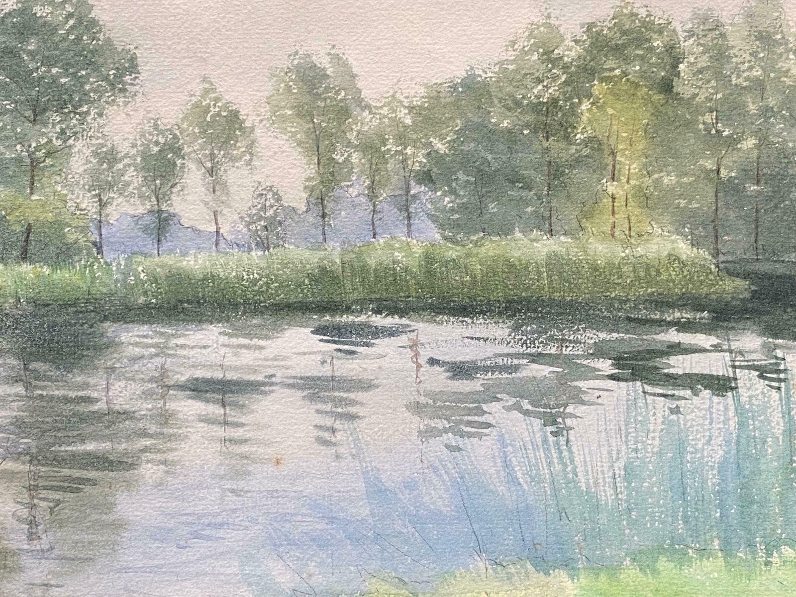 French Impressionistbright French Impressionist Antique Painting   Willow Trees By The River photo 766.0
