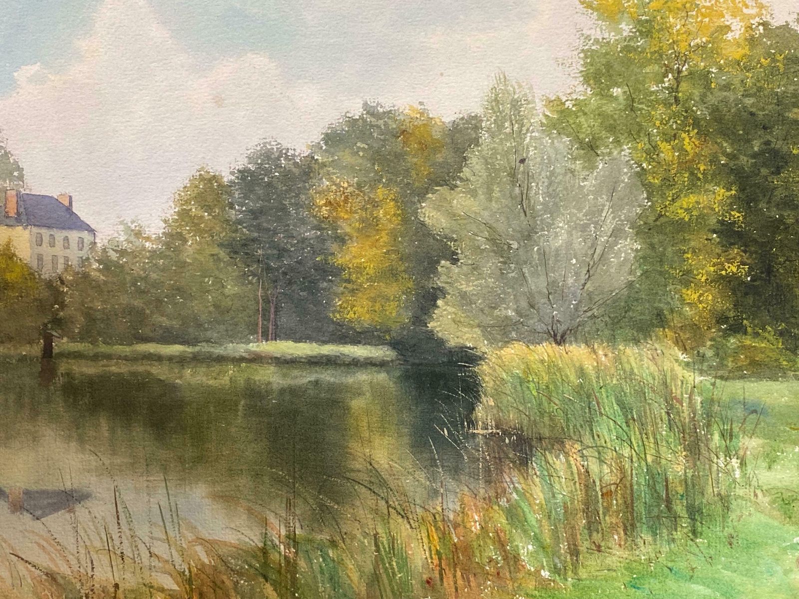 French Impressionistbright French Impressionist Antique Painting   Tranquil River Landscape photo Art
