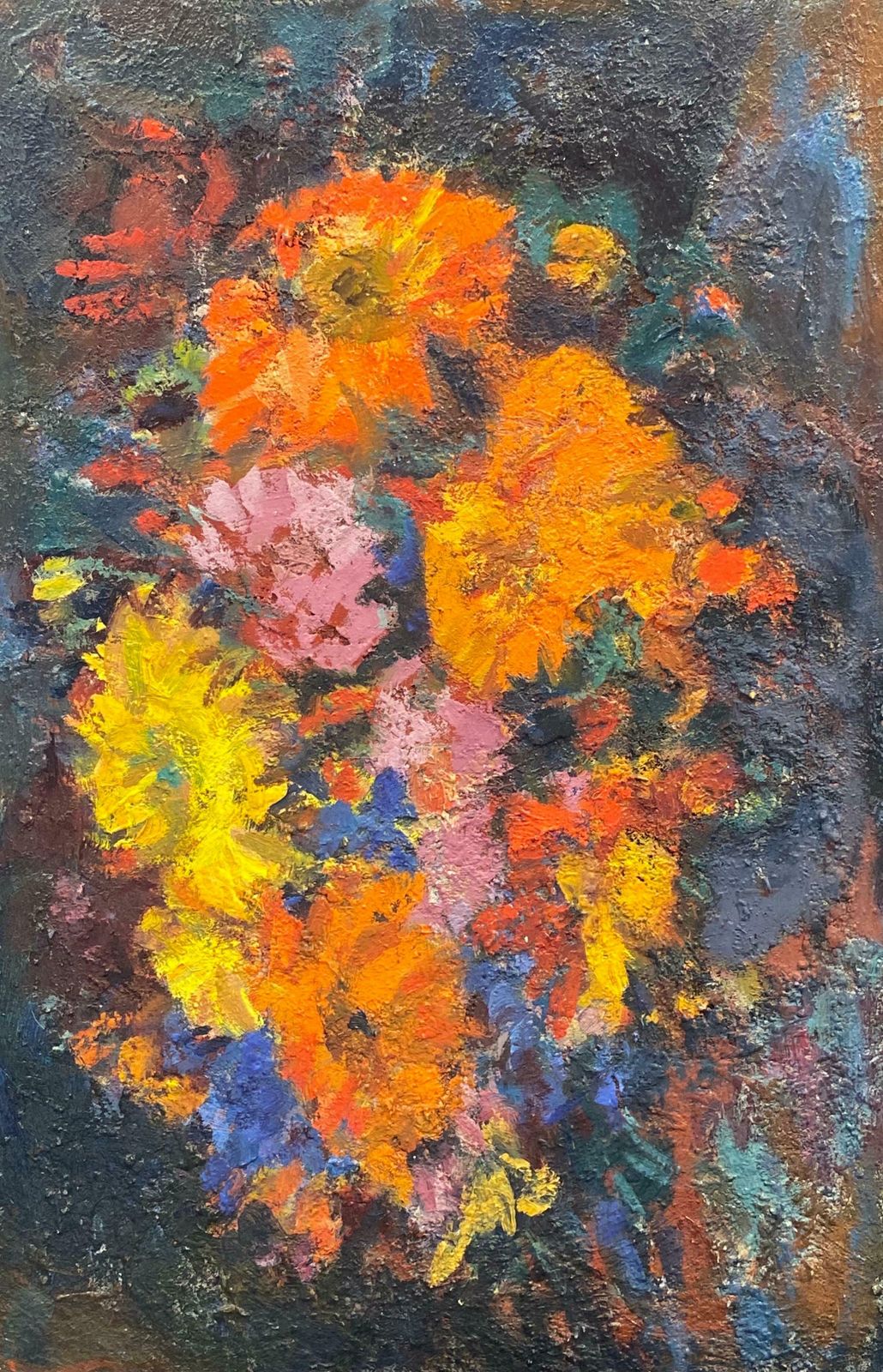 Elisabeth Hahn20th Century German Modernist Oil Painting Colorful Still Life Of Flowers20th Century