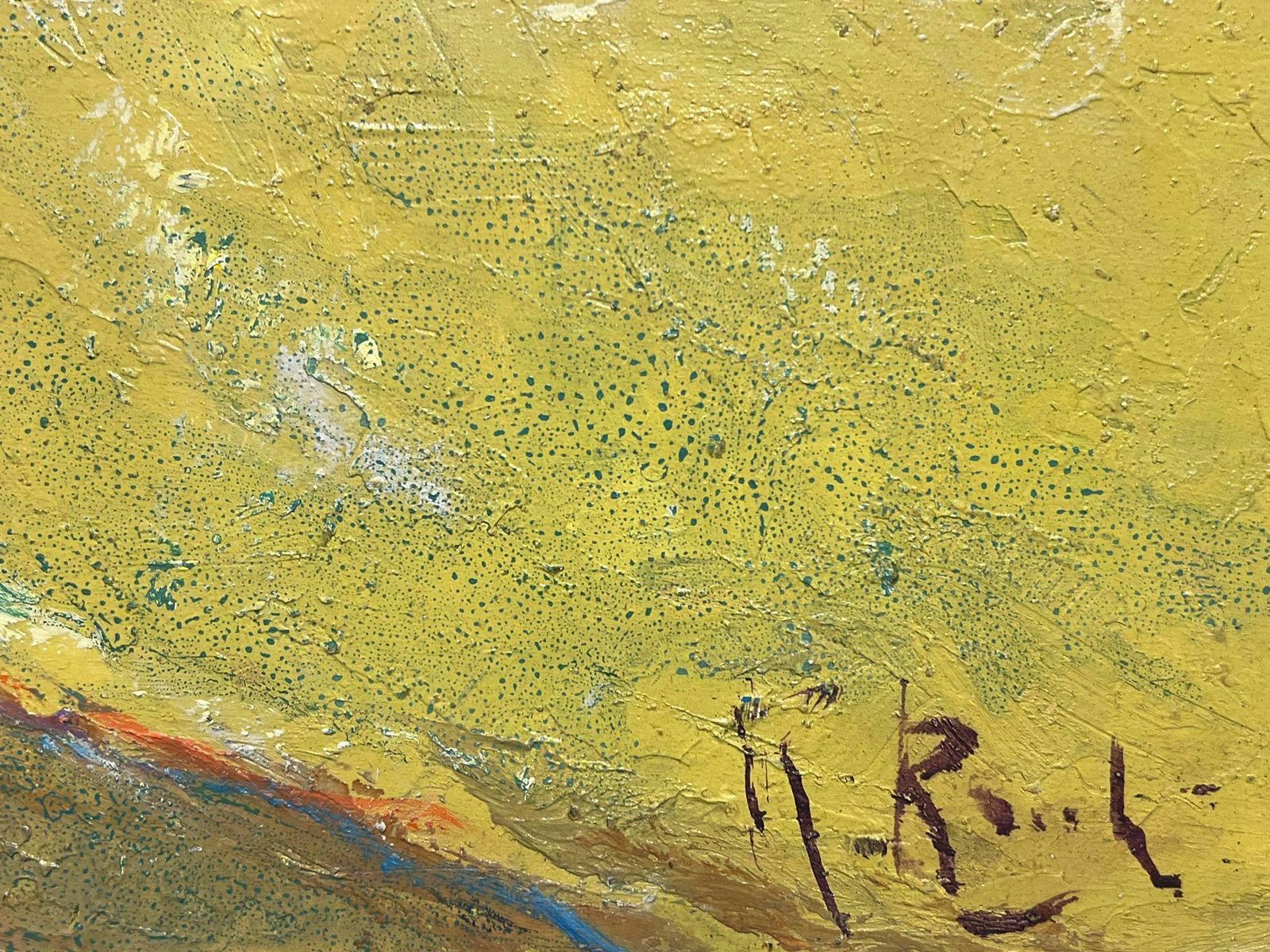 French Schoolmid 20th Century French Cubist Abstract Signed Oil Golden Fields Provence photo for sale