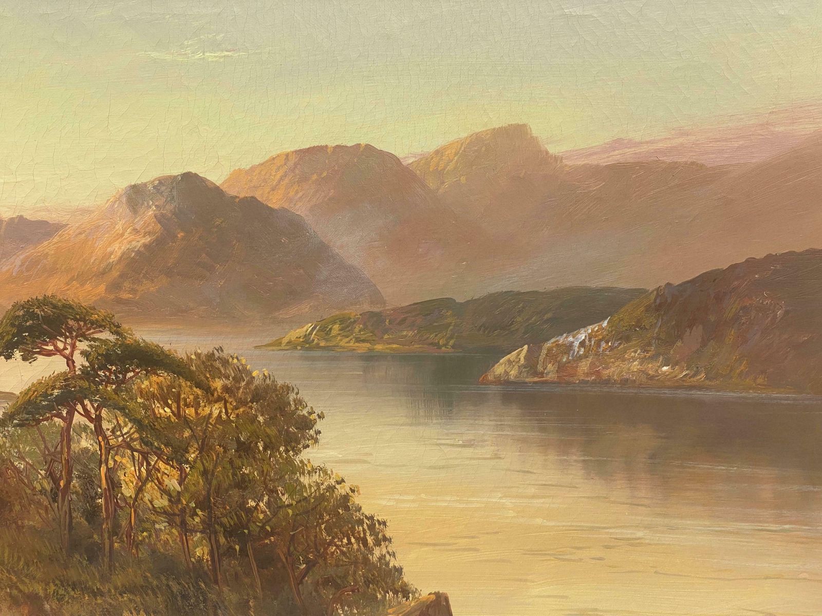 Francis E. Jamiesonantique Scottish Highlands Oil Painting Sunset Extensive Loch Landscape Scenec.1920's photo furniture