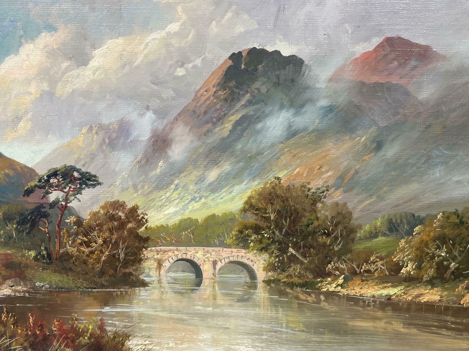 Francis E. Jamiesonantique Scottish Highlands Oil Painting River & Mountains Old Stone Bridgec.1930's photo buy