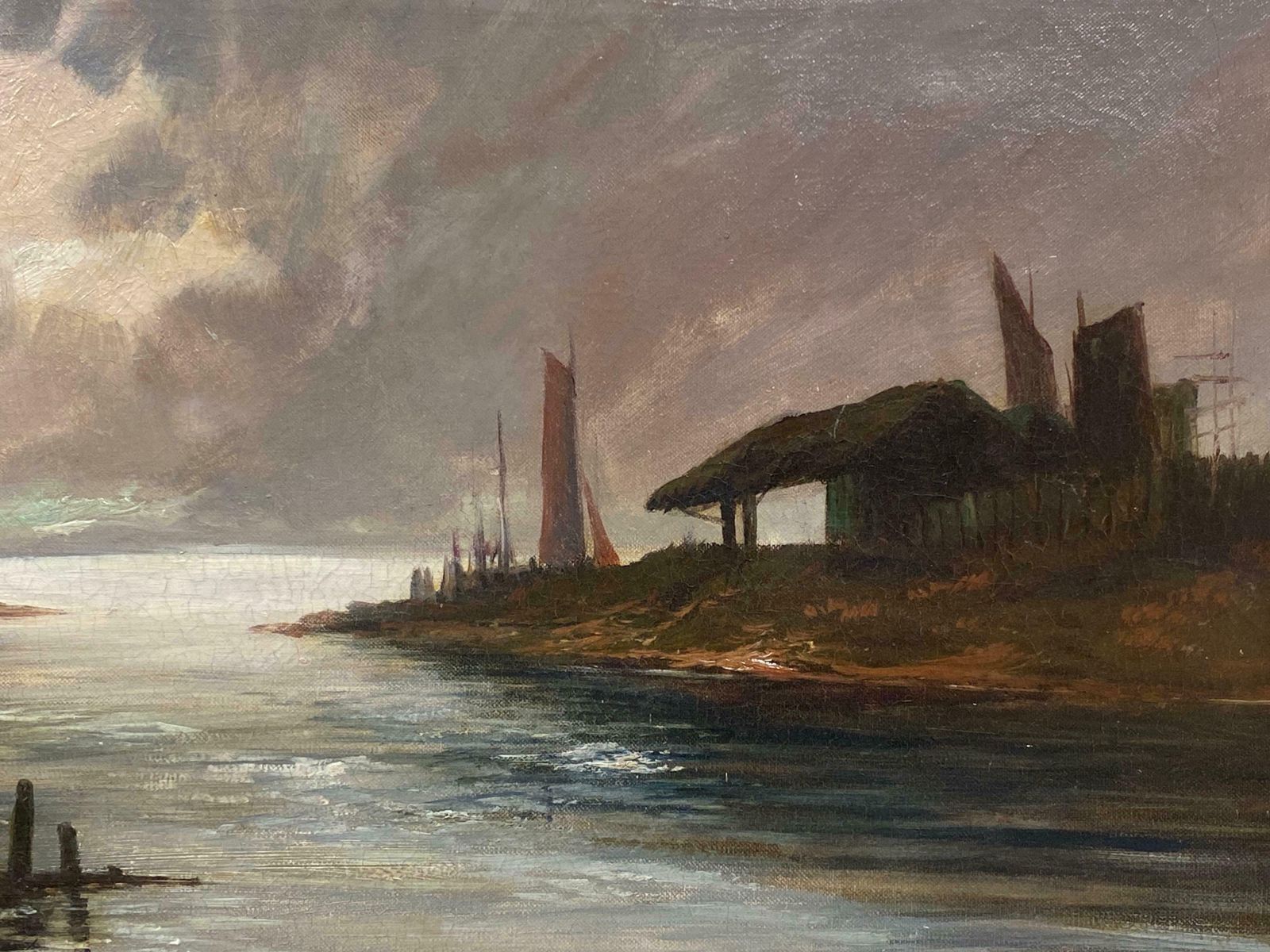 Francis E. Jamiesonantique Scottish Highlands Oil Painting Coastal Inlet Harbour Scenec.1930's photo furniture