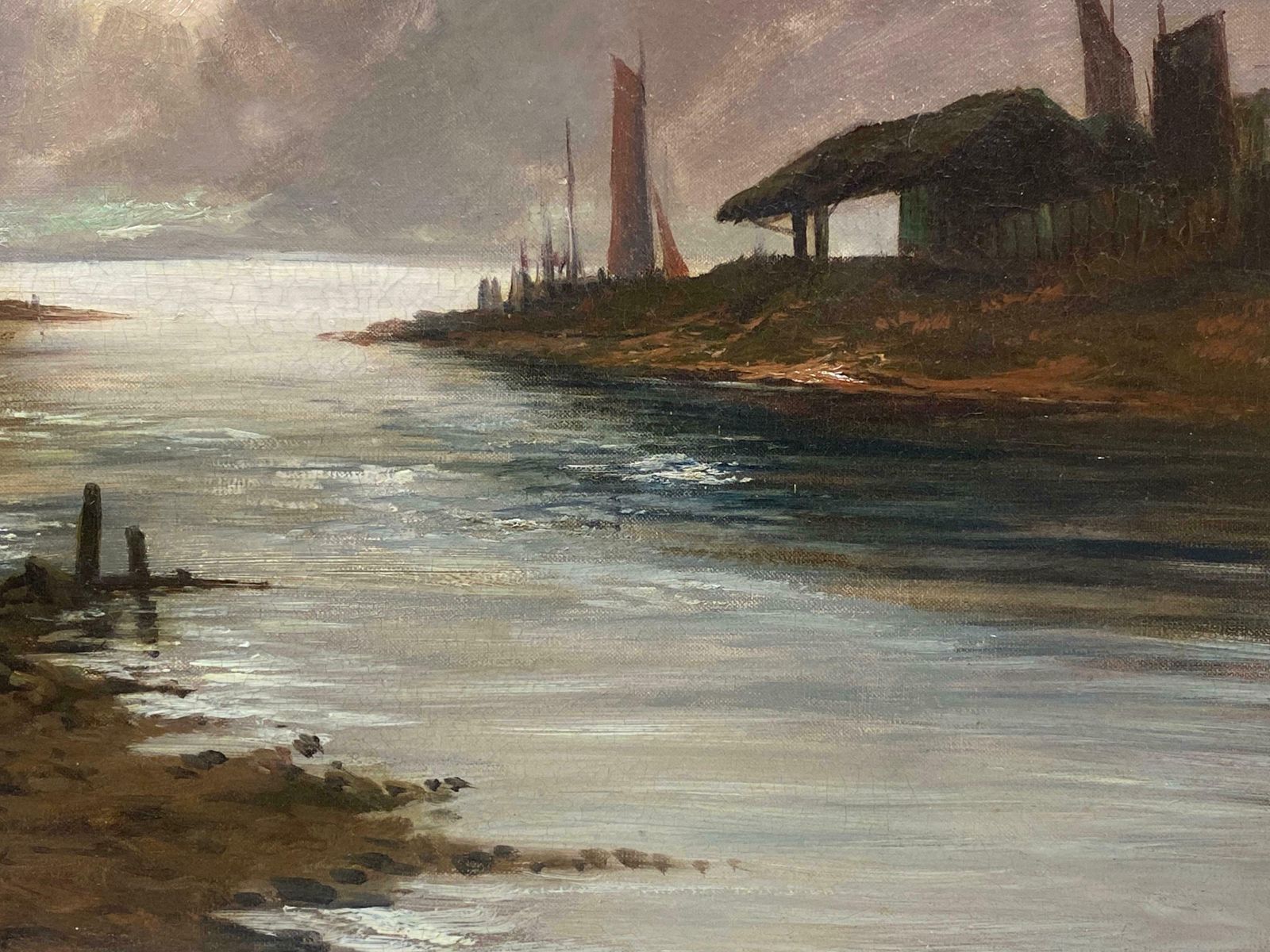 Francis E. Jamiesonantique Scottish Highlands Oil Painting Coastal Inlet Harbour Scenec.1930's photo for sale