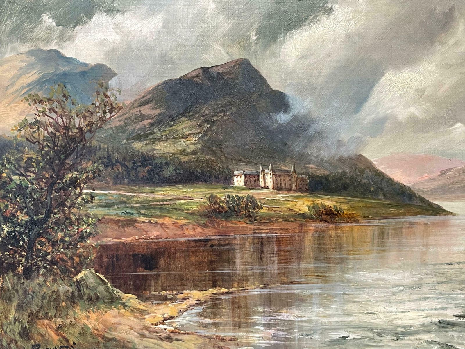 Francis E. Jamiesonantique Scottish Highlands Signed Oil Painting Loch Achray Trossachs Hotelc.1930's photo for sale