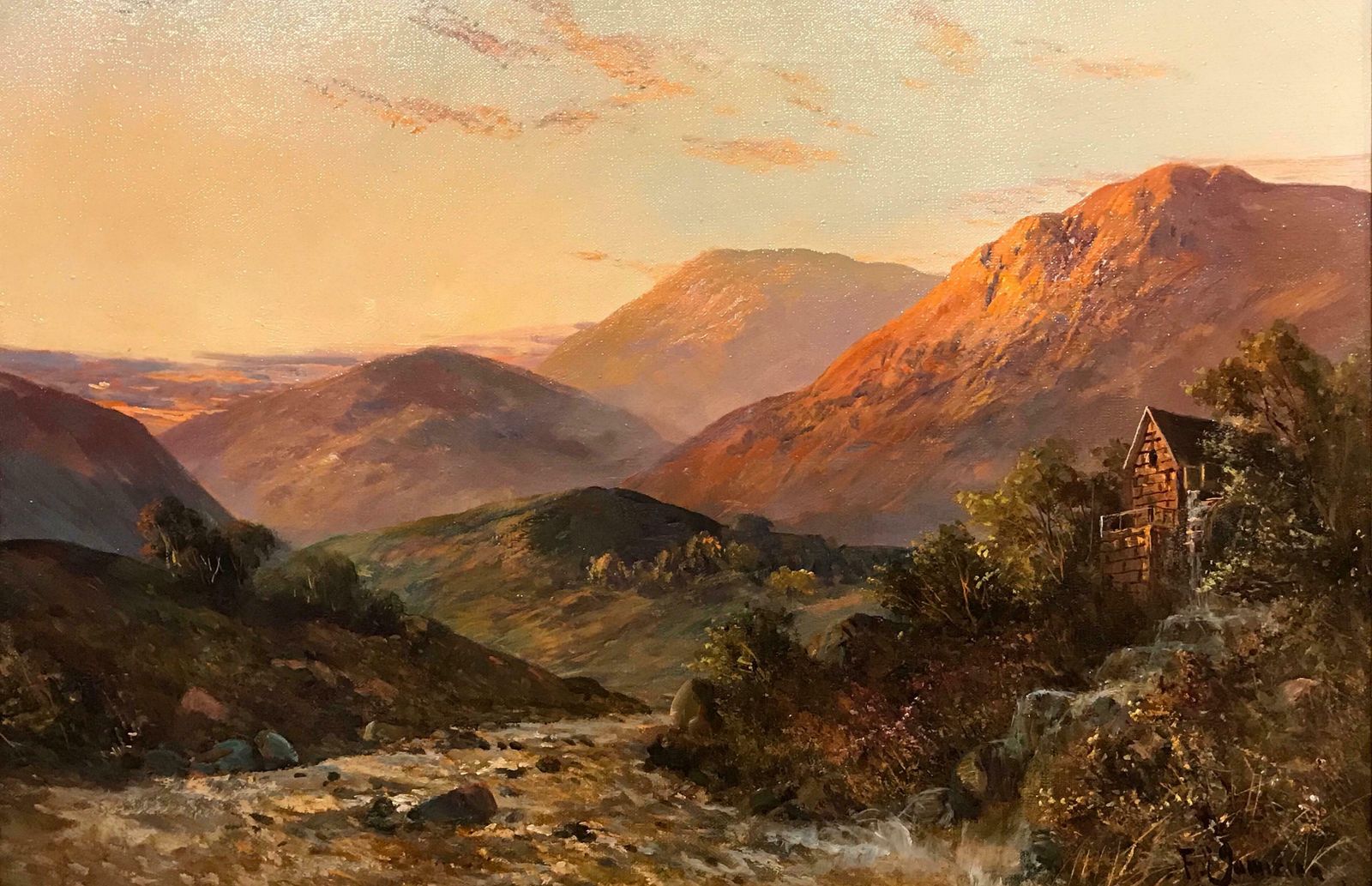 Francis E. Jamiesonantique Scottish Oil Painting Highland River Sunsetc.1930's photo furniture