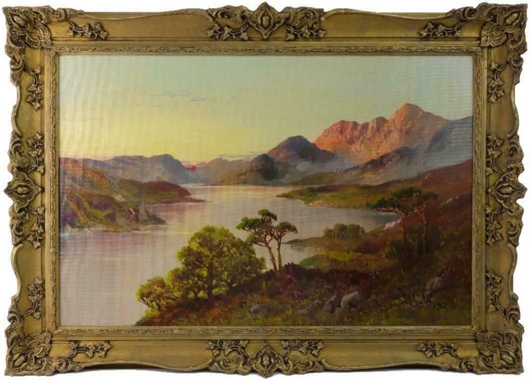 Francis E. Jamiesonantique Scottish Oil Painting Sunset Highland Lochc.1930's photo furniture