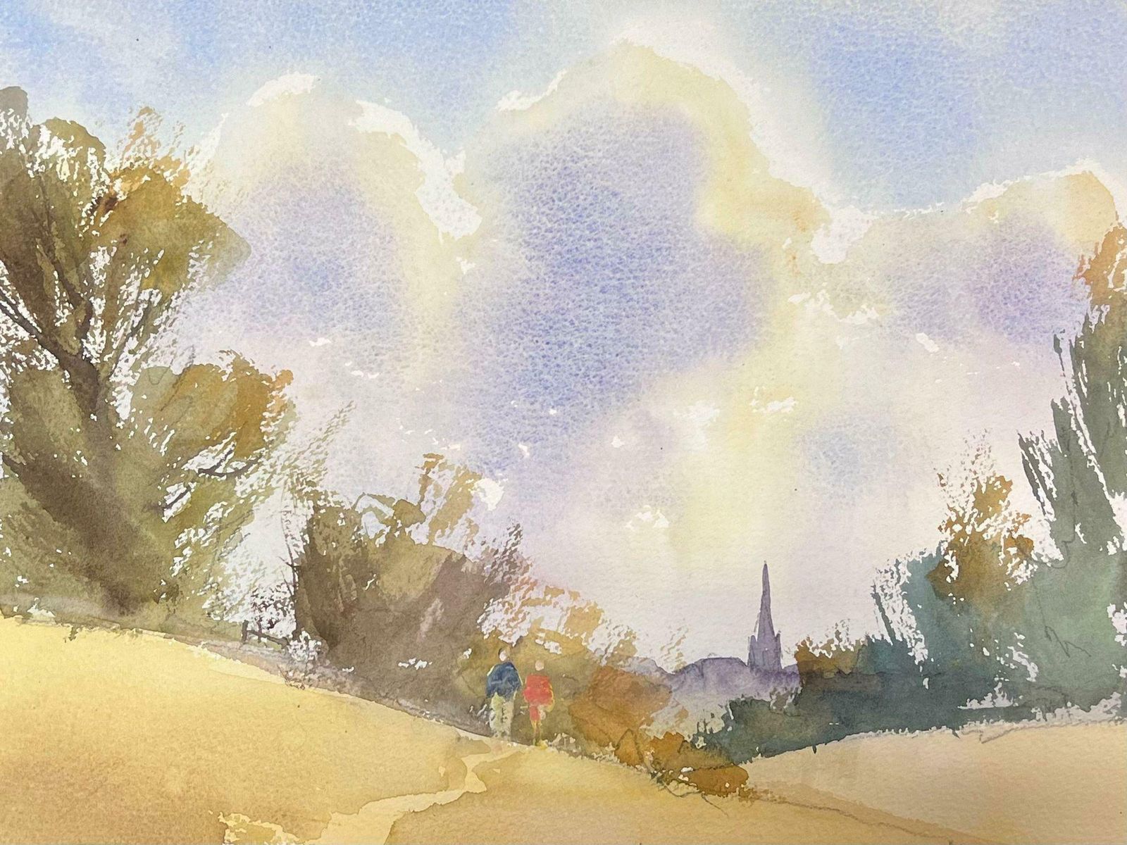 Anthony Averyfine British Original Impressionist Watercolor Figures Walking The Country Path