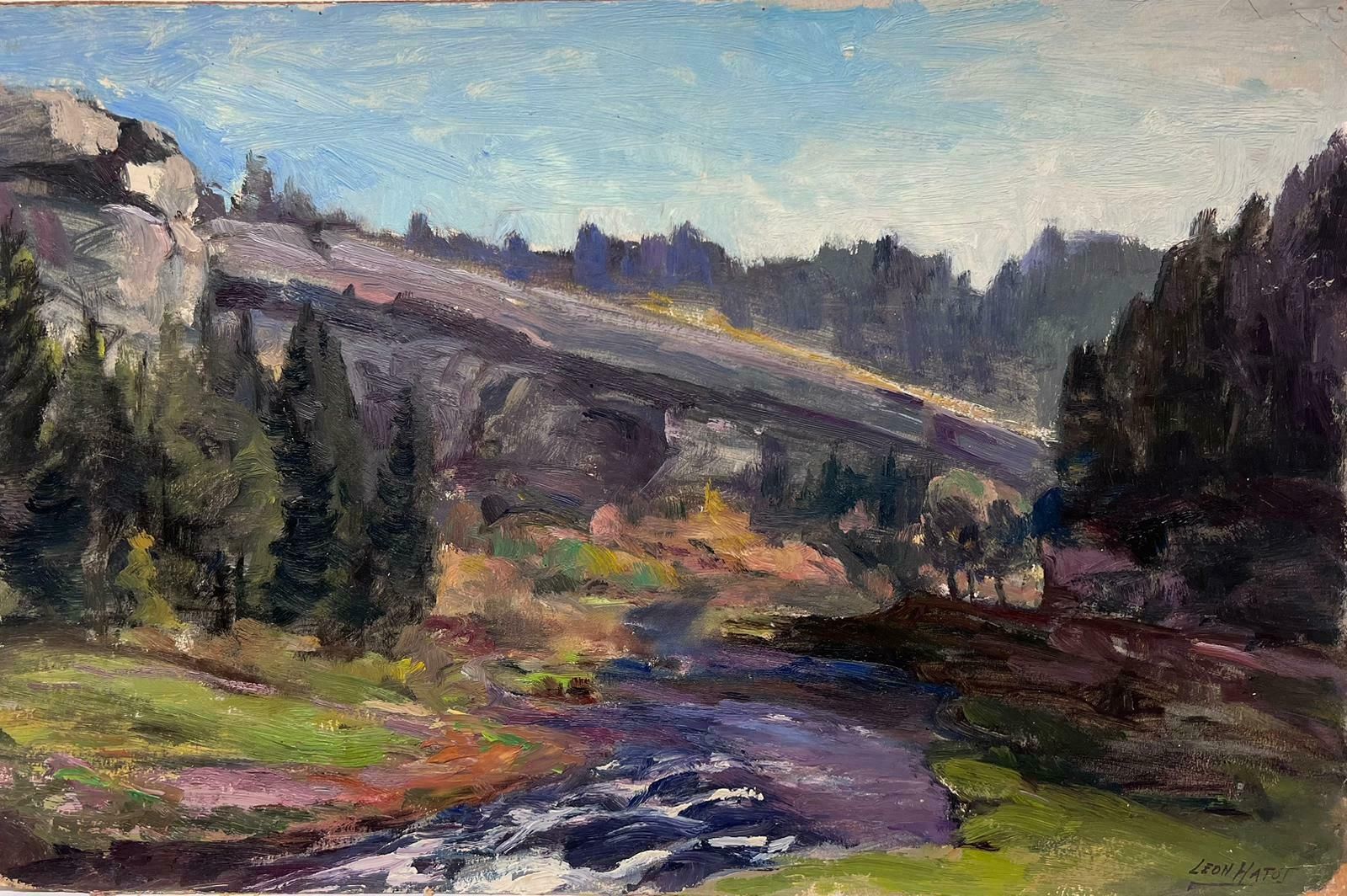 Leon Hatotvintage French Oil Painting Rocky Mountain Landscape With Purple Flowing River