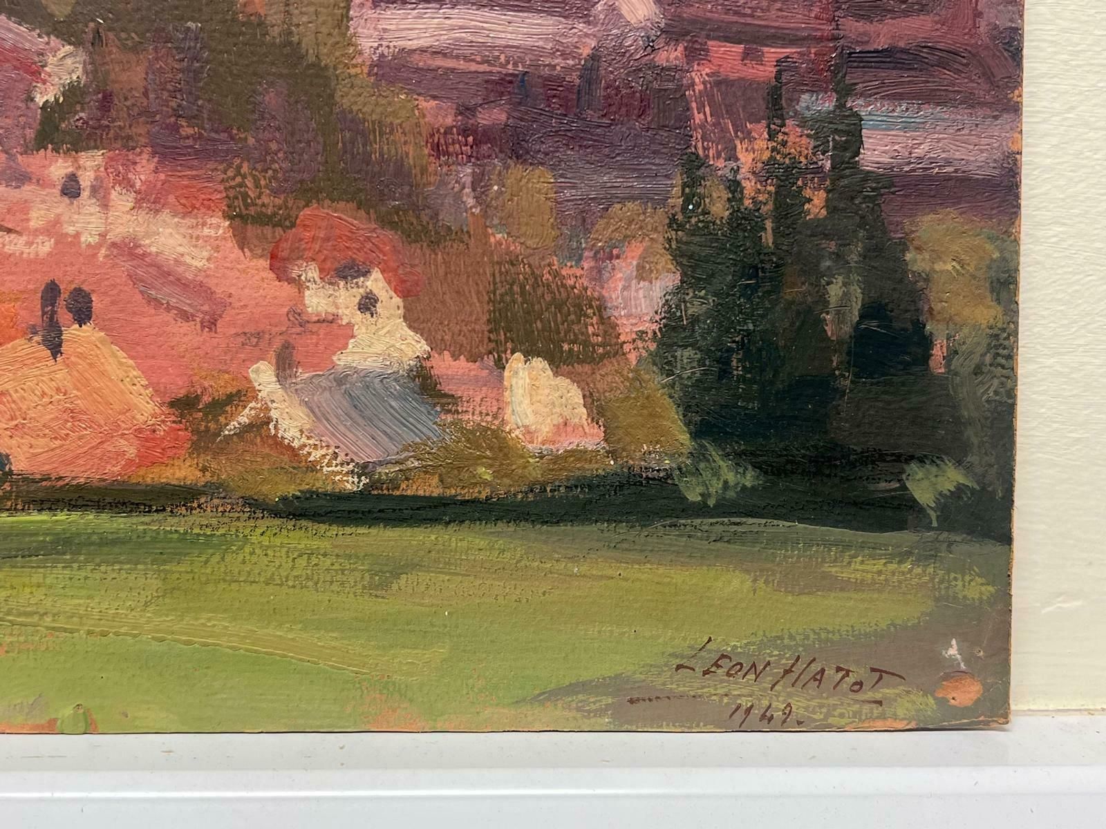 Leon Hatot1940's French Oil Painting Sunset View Over Old Rooftops Far Reaching Views photo for sale