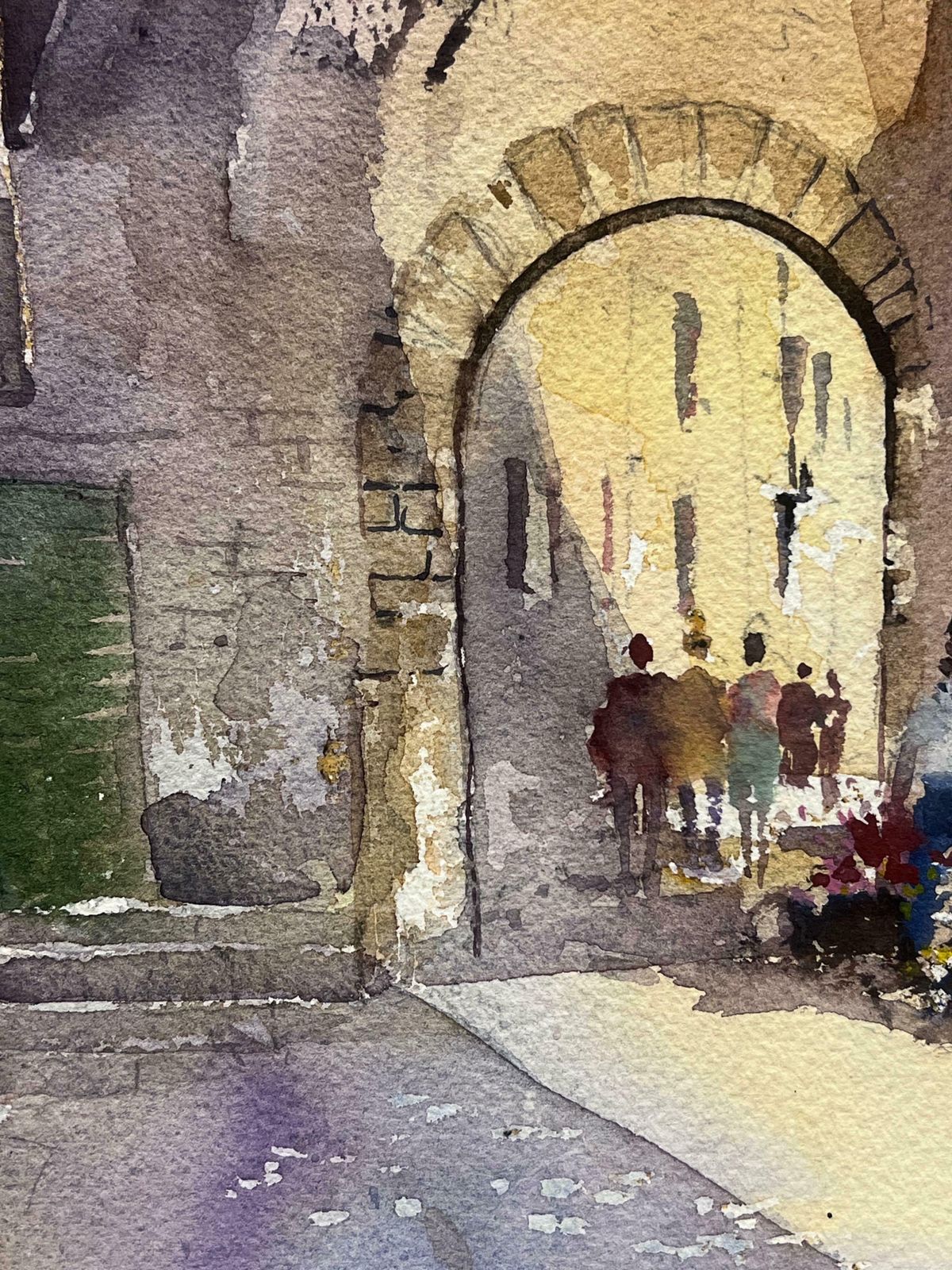 Anthony Averybritish Original Impressionist Watercolor Flower Sellers In Palma Majorca photo 357.0
