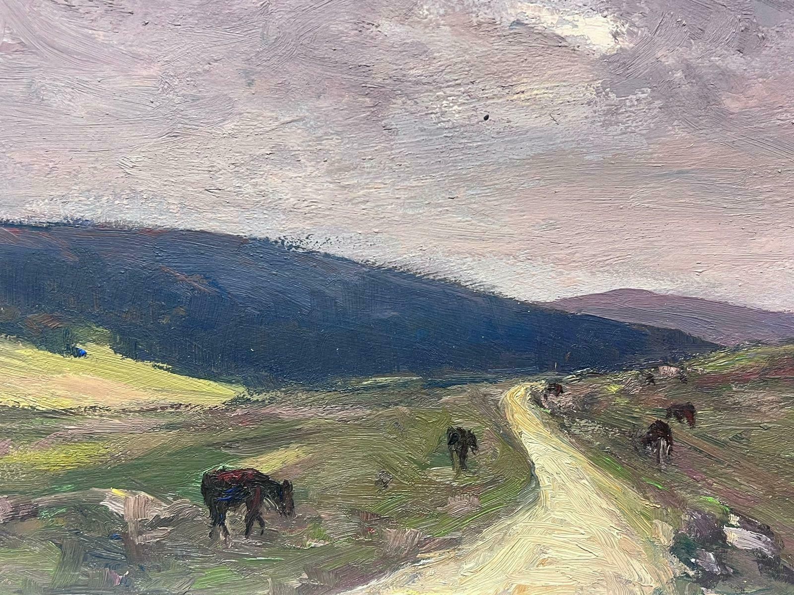 Leon Hatotvintage French Oil Painting Of Brown Horses In Open Field Path photo for sale
