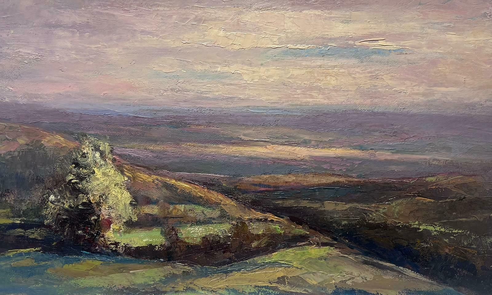 Leon Hatotvintage French Oil Painting Of A Purple Sky Landscape Onto The Green Hills