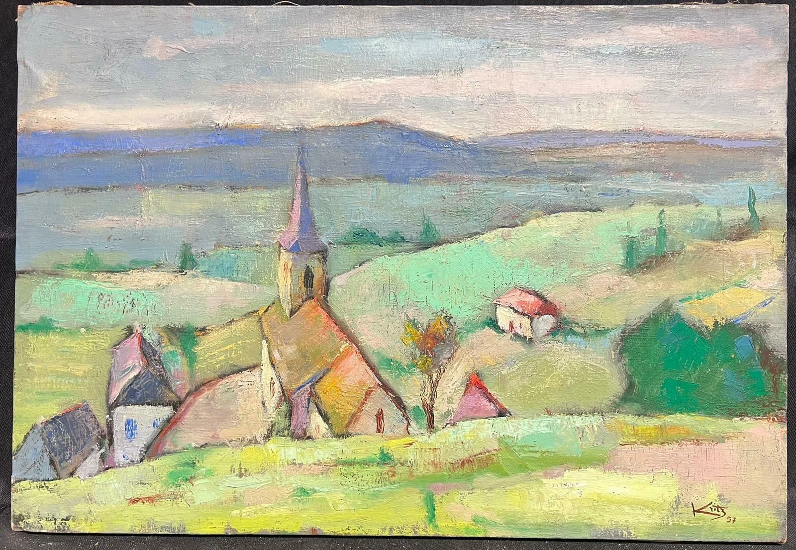 Michel Kritzfrench Post Impressionist Signed Oil Painting Soft Green Landscape Old Town 19571957 photo furniture