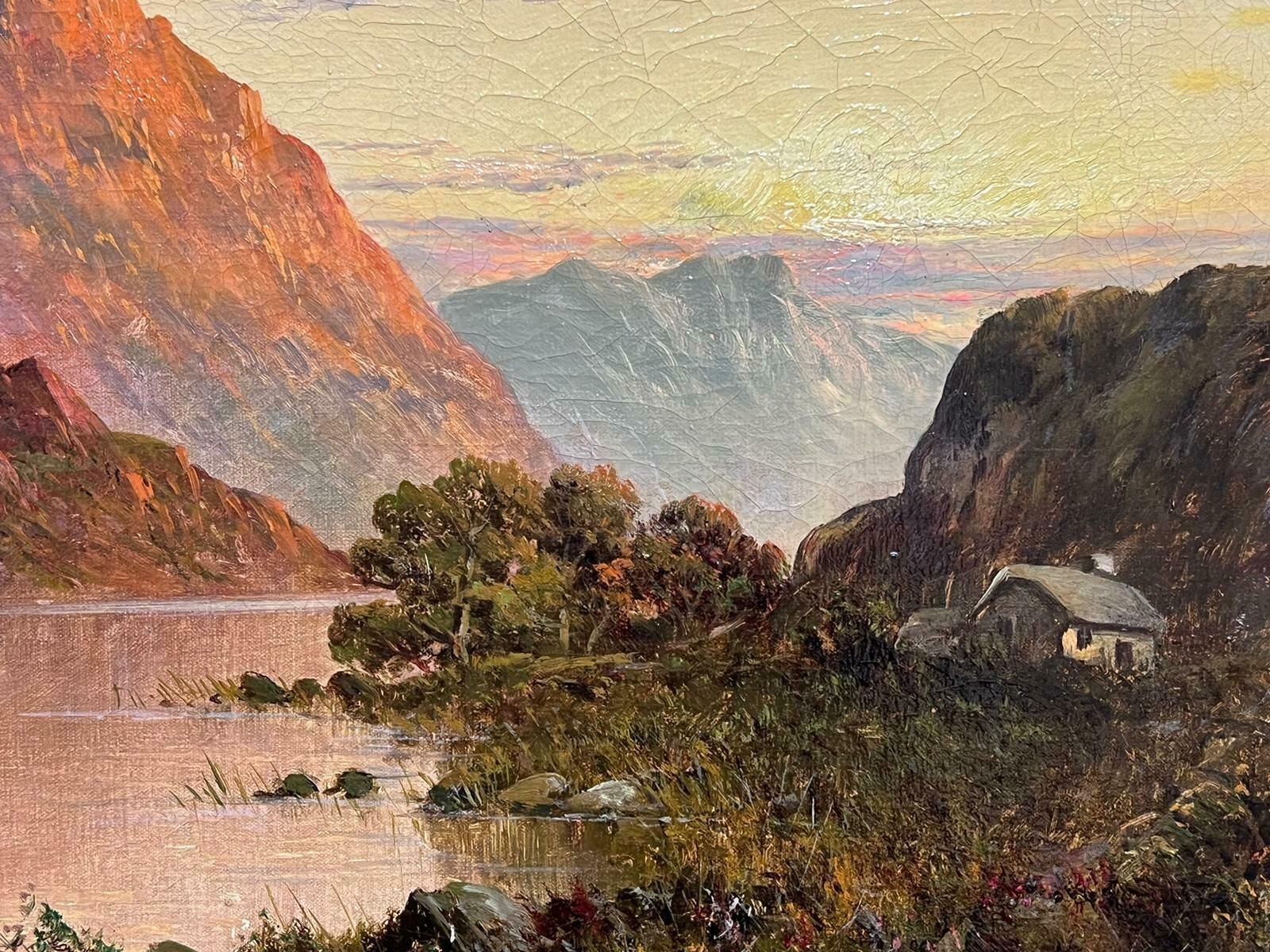 F. E. Jamiesonantique Scottish Highland Landscape Loch Warm Sunset Sky Signed Oil Painting photo furniture