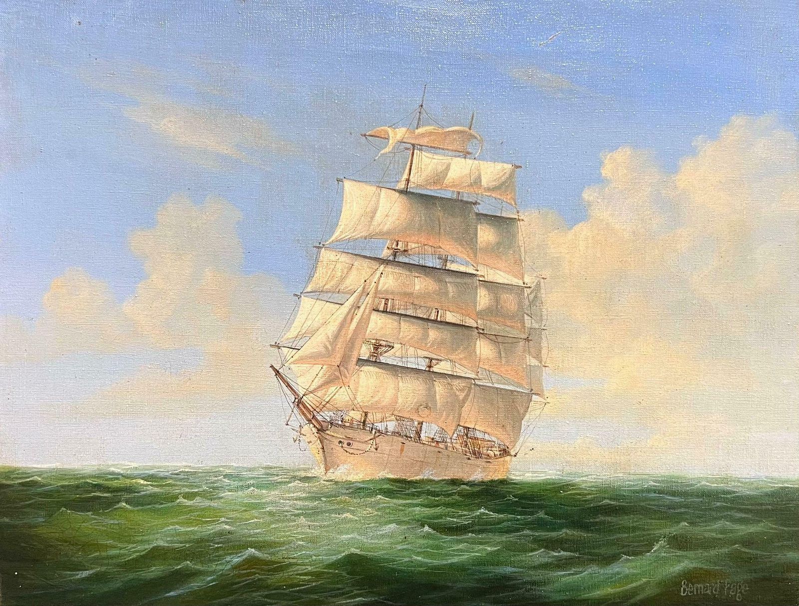 Bernard Pageclassic Tall Sailing Ship On Turquoise Seas Signed Original British Oil Painting photo furniture