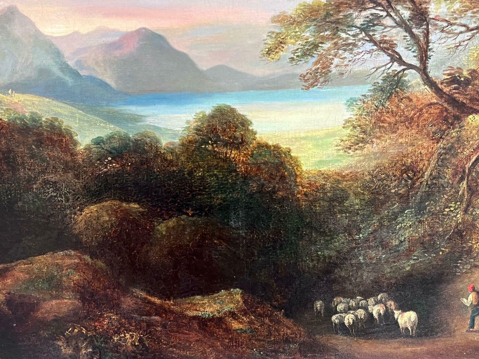 Irish Mid 19thchuge 1850's Irish Romantic Sunset Landscape Over Lough Waters & Mountainsc. 1850's photo 2962.0
