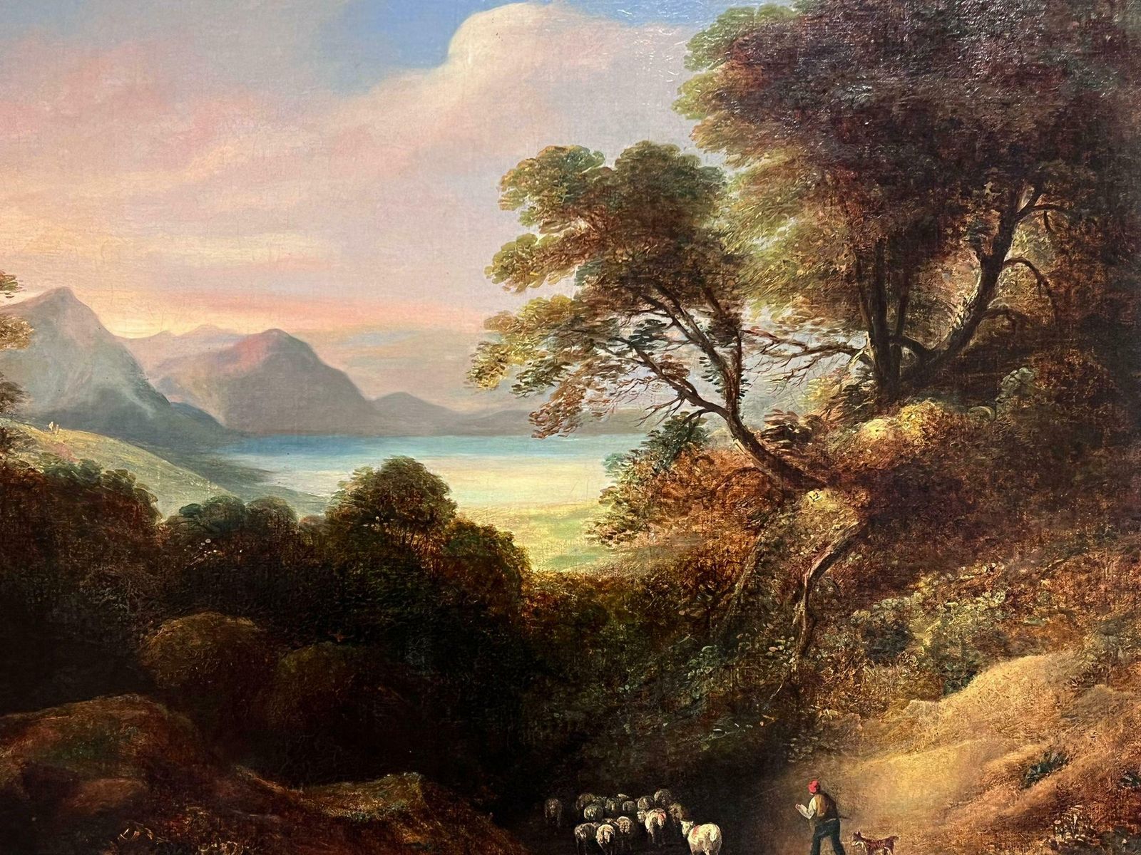 Irish Mid 19thchuge 1850's Irish Romantic Sunset Landscape Over Lough Waters & Mountainsc. 1850's photo buy