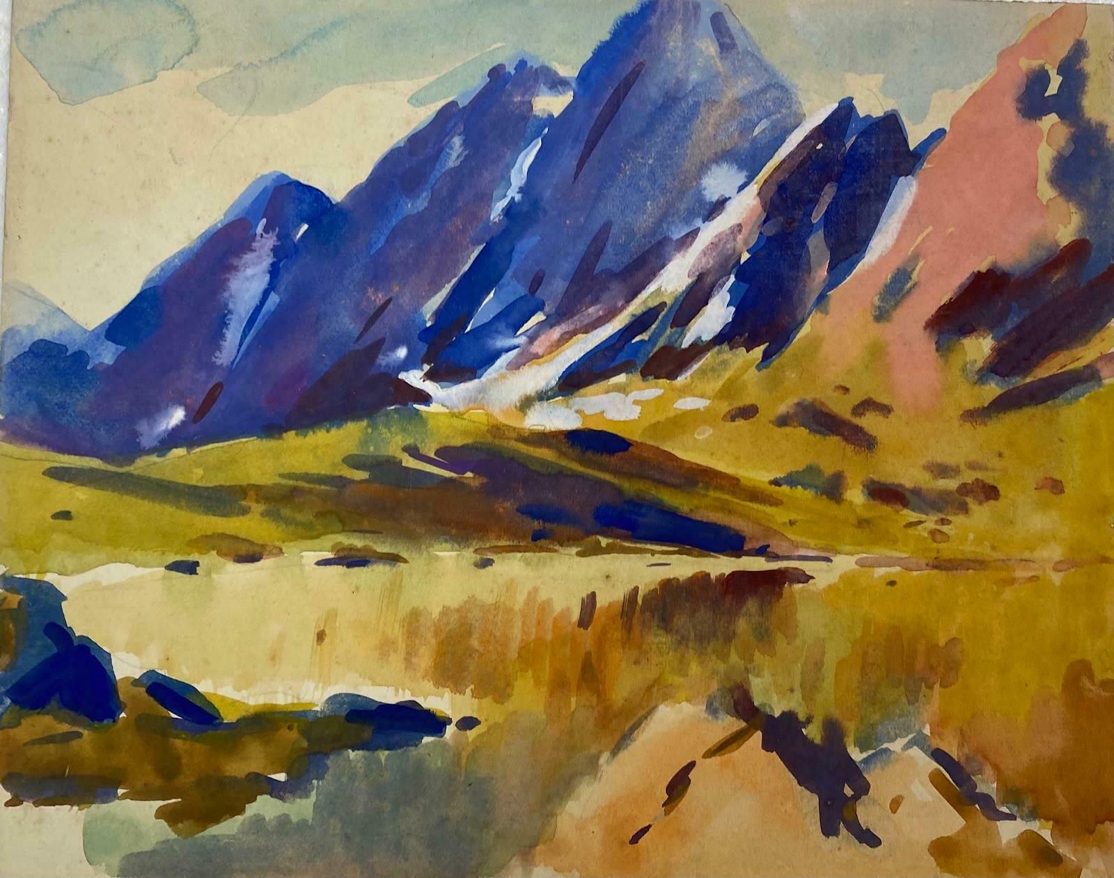 Frank Duffieldbritish Painting Warm Colors Reflecting On Lake Beneath The Mountains Mid 20th Century
