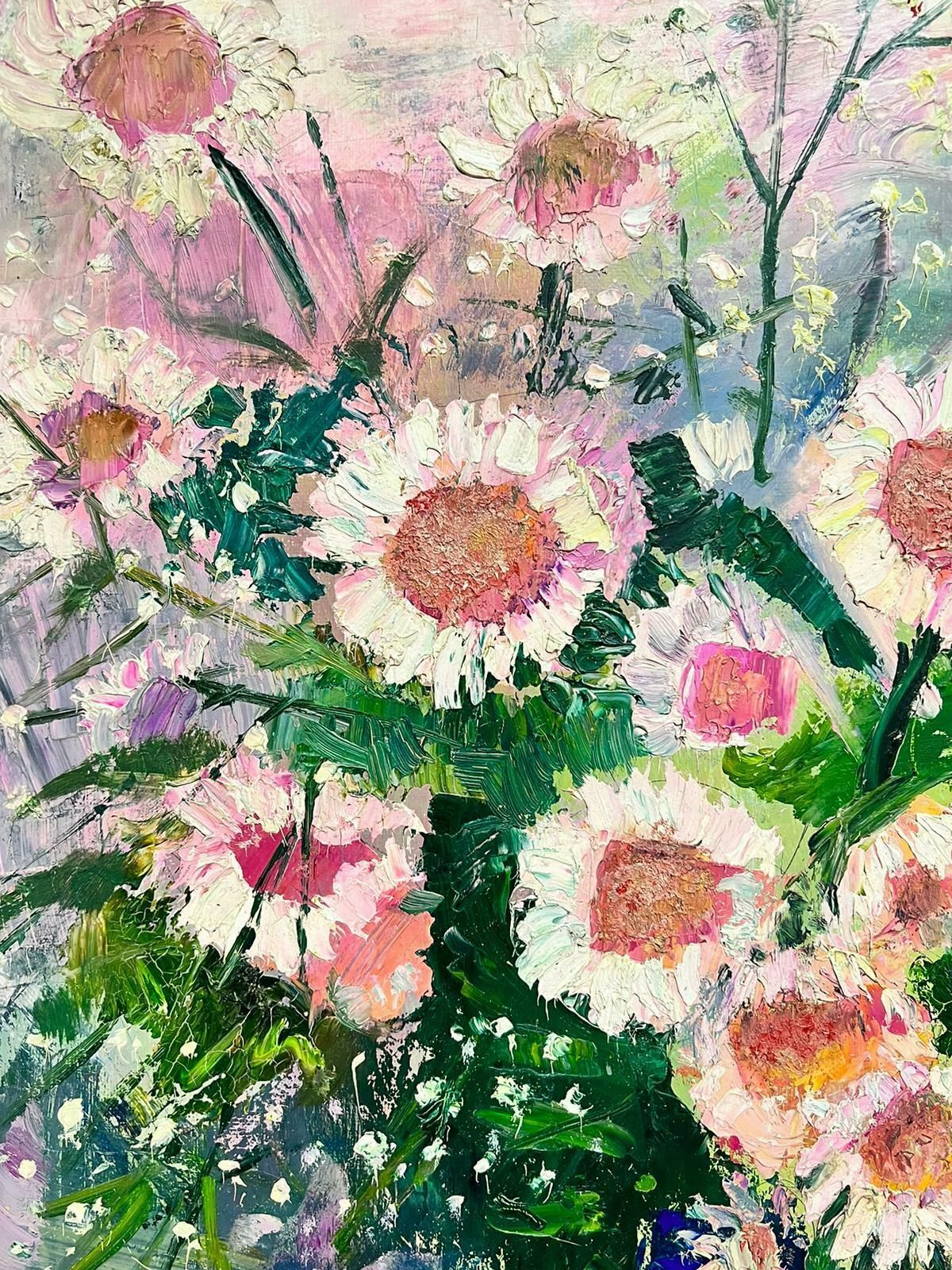 édouard Righetti (1924 2001)original French Mid Century Post Impressionist Oil Pink Flowers In Blue Vase1980's photo 1221.0
